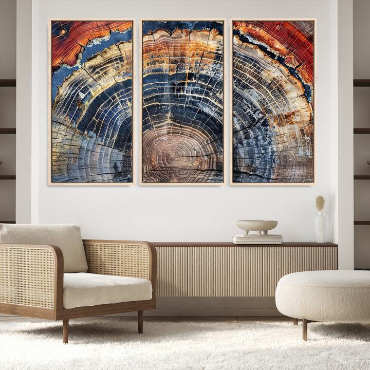 Tree Rings Canvas Wall Art Print, Framed Wood Texture Art Picture Print, Petrified Wood Perfect Modern Rustic Decor Artwork