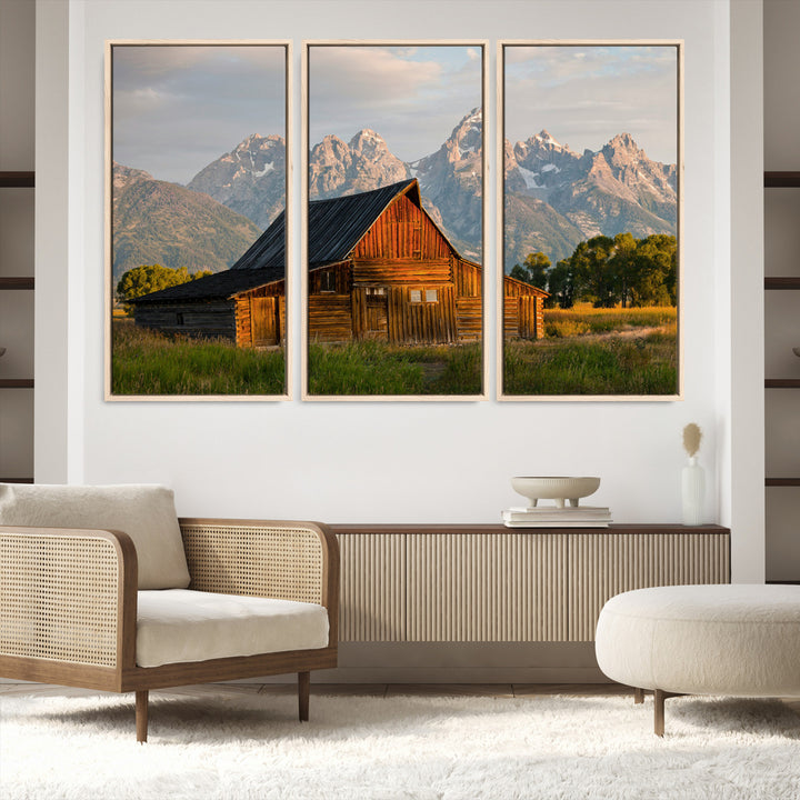 Rustic Barn Wall Art Canvas Print, Framed Western Landscape Art Picture Print, Farmhouse Style Perfect Rustic Farmhouse Decor Artwork