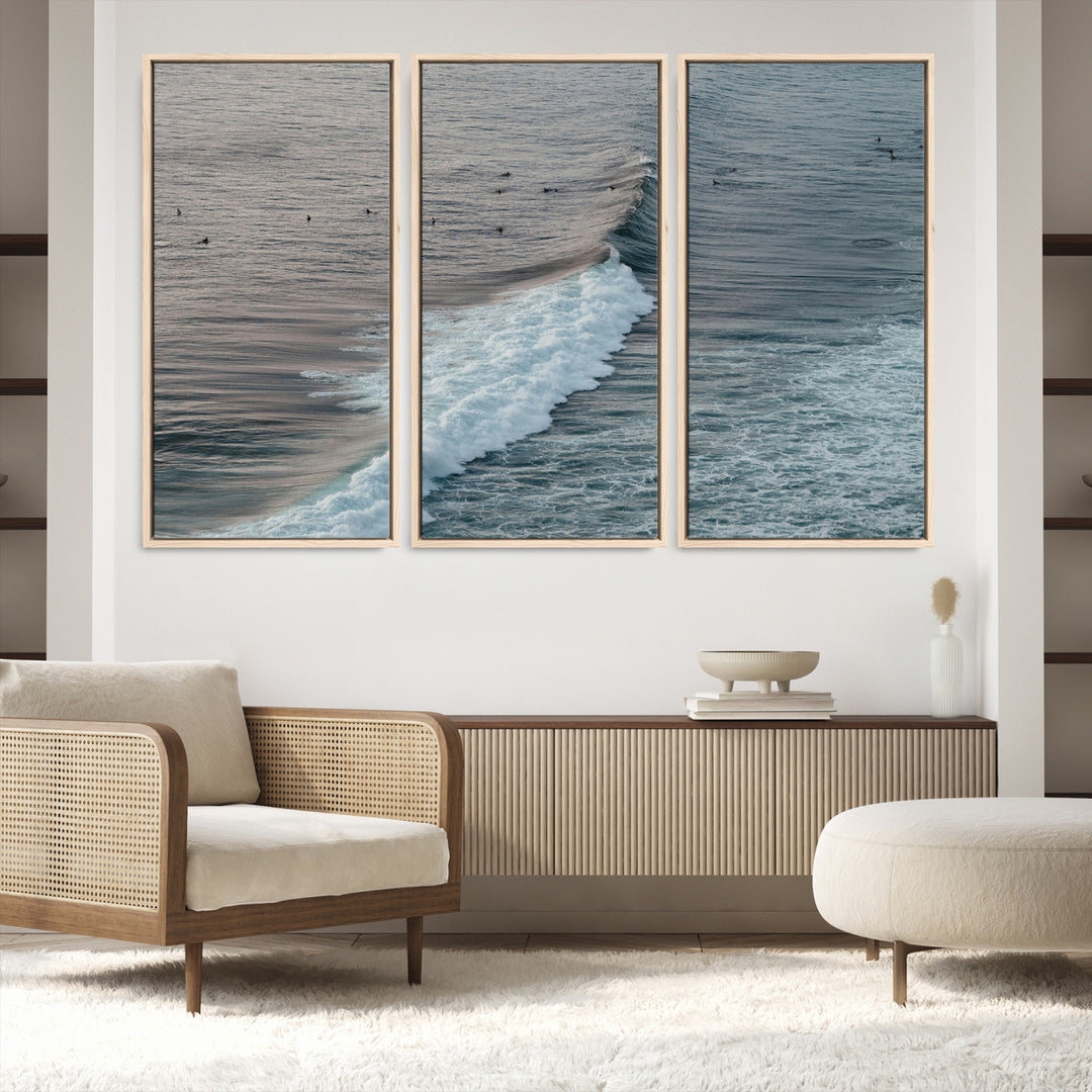 Ocean Waves Wall Art Canvas Print, Framed Coastal Serenity Art Picture Print, Surf Perfect Coastal Decor Artwork