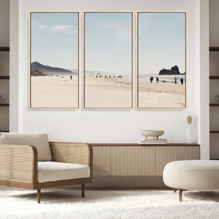 Minimalist Beach Wall Art Canvas Print, Framed Coastal Serenity Art Picture Print, Soft Sand Perfect Coastal Decor Artwork
