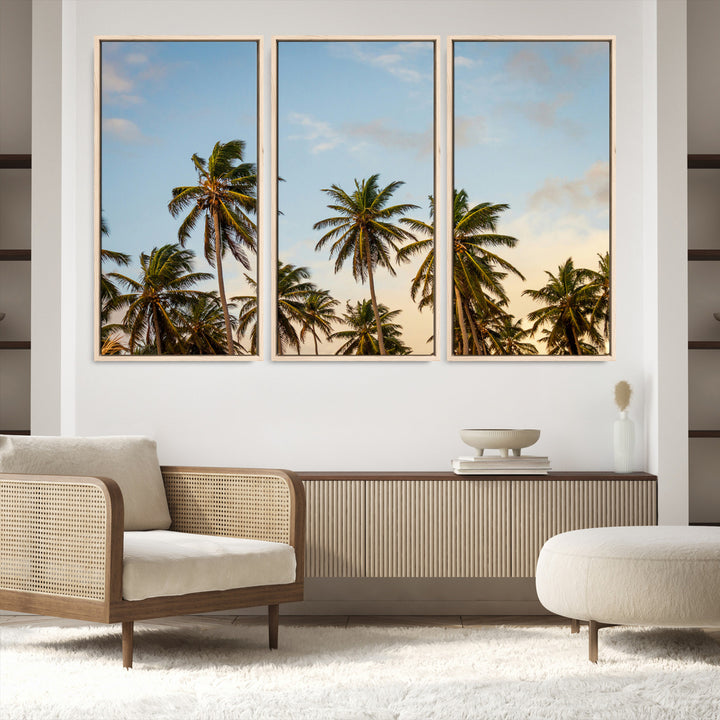 Palms Wall Art Canvas Print, Framed Tropical Art Picture Print, Coastal Perfect Coastal Decor Artwork