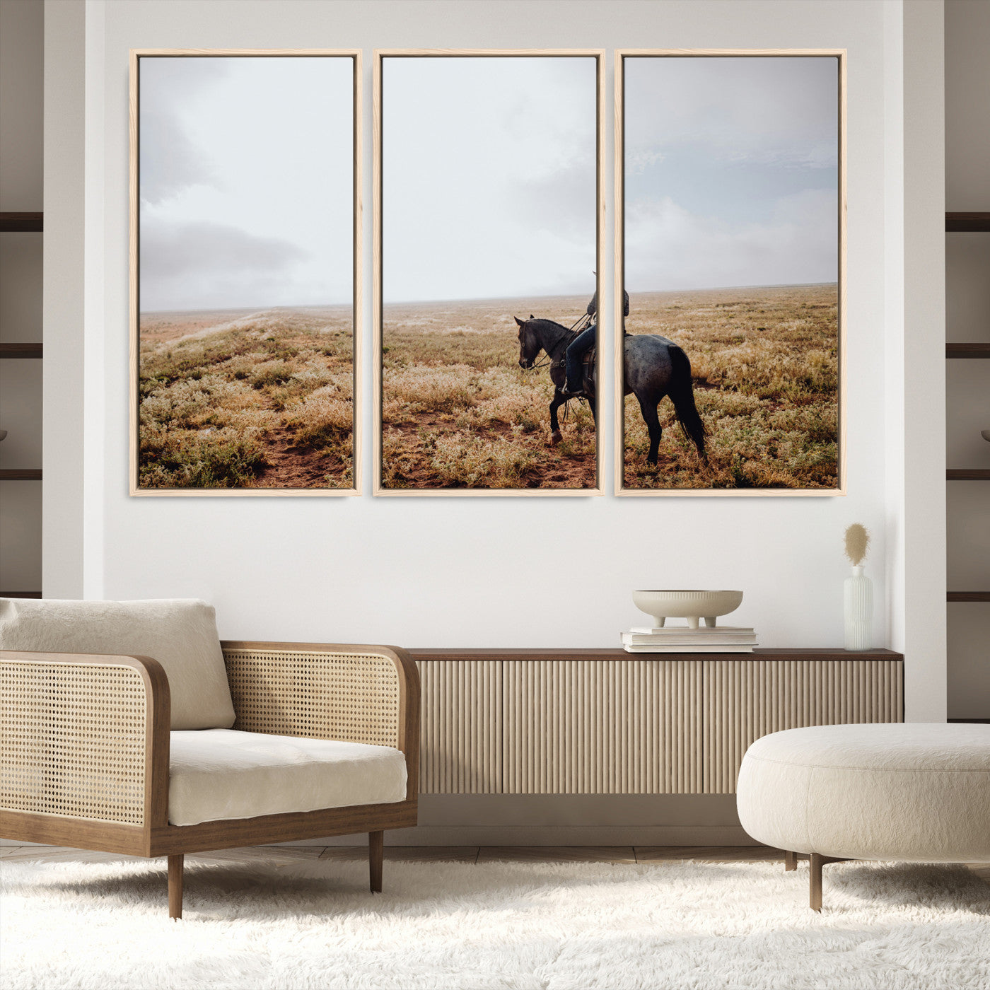 57597730-MGV-FC-48X32-3P-Cowboy Wall Art Wall Art Canvas Print, Framed Western Canvas Art Picture Print, Rustic Ranch Scene Perfect Rustic Western Decor Artwork