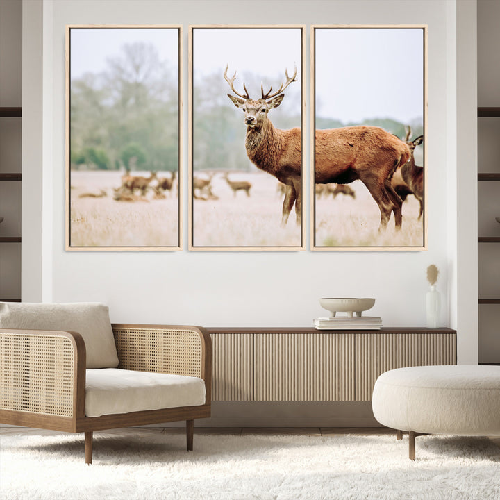 Rustic Nature Print Wall Art Canvas Print, Framed Deer Canvas Wall Art Art Picture Print, Nordic Animal Art Perfect Rustic Nature Decor