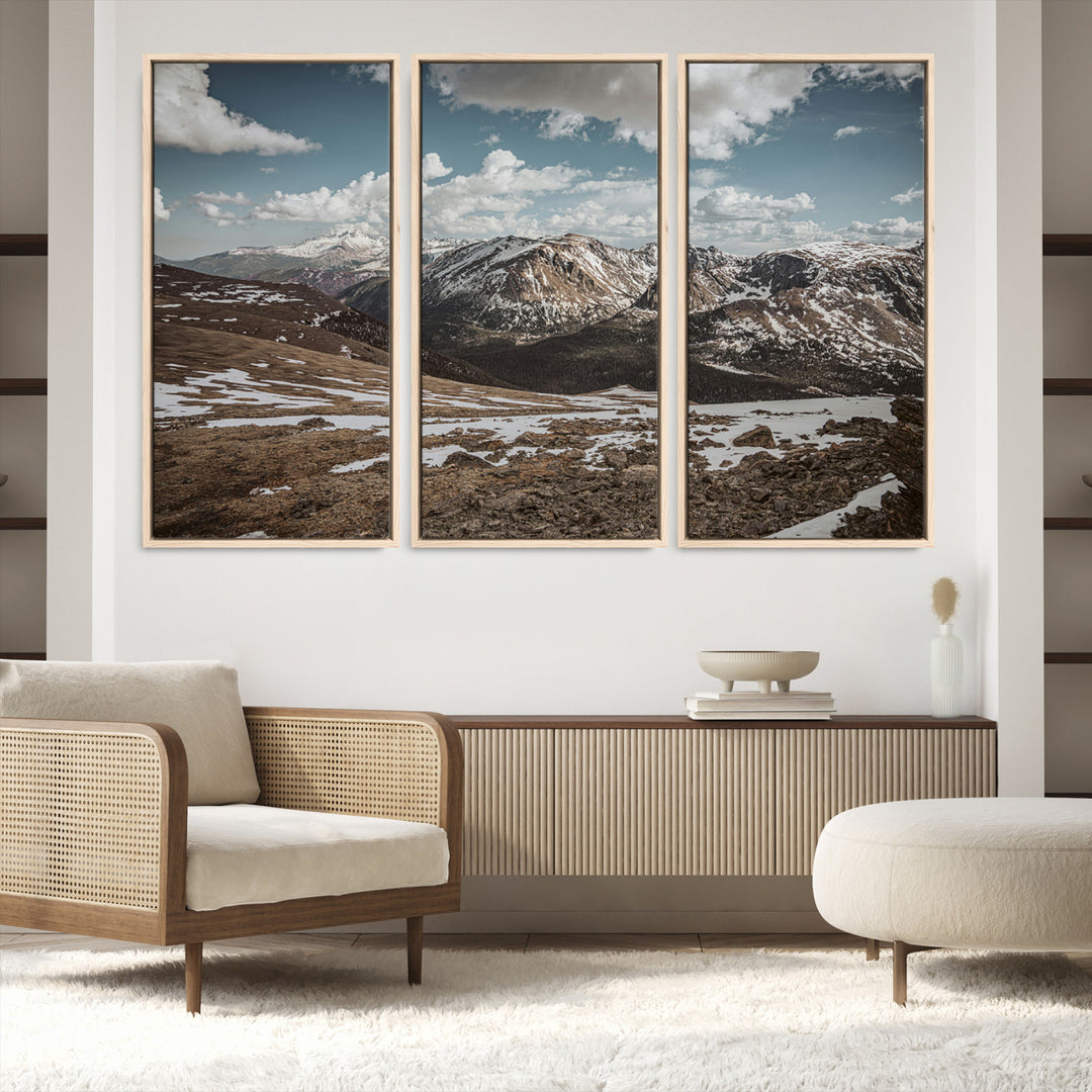 Mountain Landscape Wall Art Canvas Print, Framed Snowy Peaks Art Picture Print, Rugged Highlands Perfect Rustic Adventure Decor Artwork
