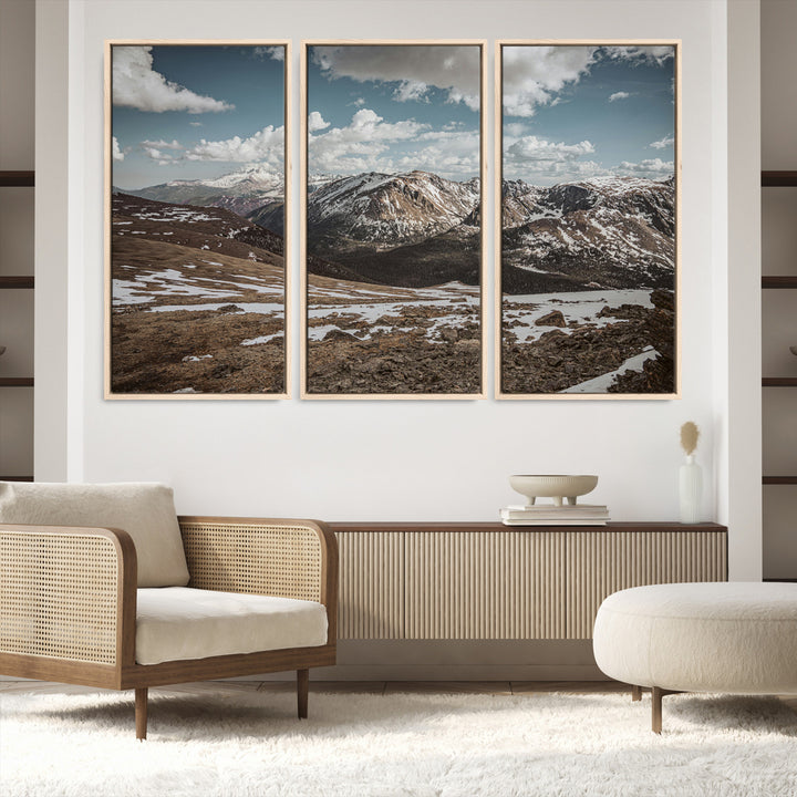 Mountain Landscape Wall Art Canvas Print, Framed Snowy Peaks Art Picture Print, Rugged Highlands Perfect Rustic Adventure Decor Artwork