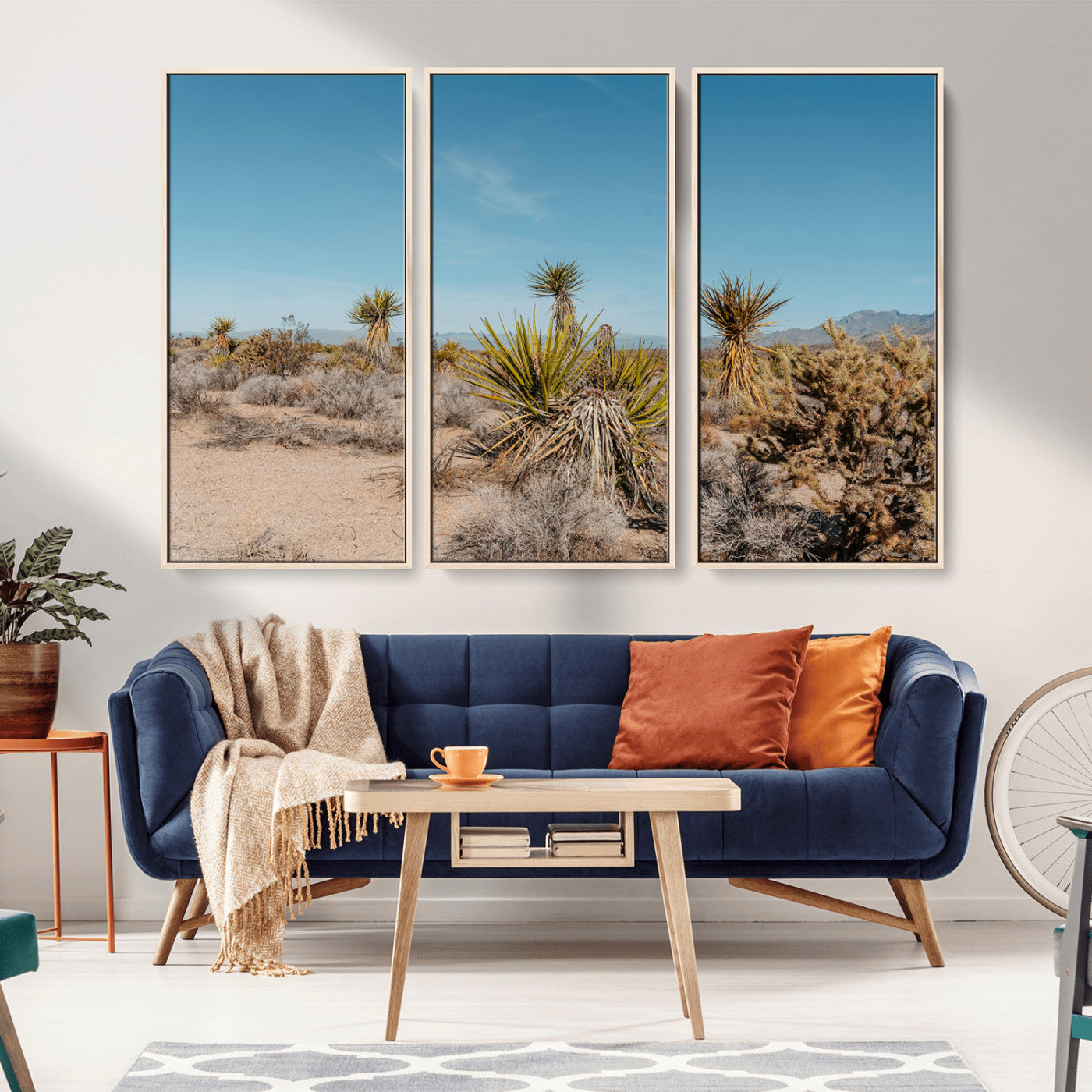MGV-FC-48X32-3P - Joshua Tree Wall Art Canvas Print, Framed Desert Landscape Art Picture Print, Warm Earth Tones Perfect Southwestern Minimalist Decor Artwork