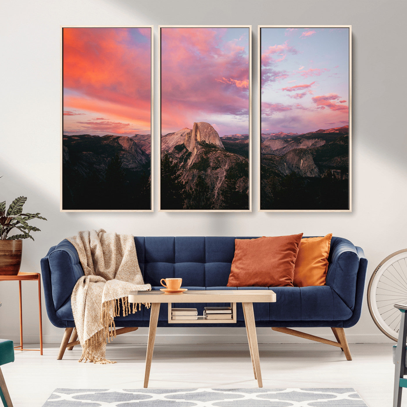 MGV-FC-48X32-3P - Half Dome Wall Art Canvas Print, Framed Yosemite National Park Art Picture Print, Dramatic Sunset Perfect Adventurous Wilderness Decor Artwork