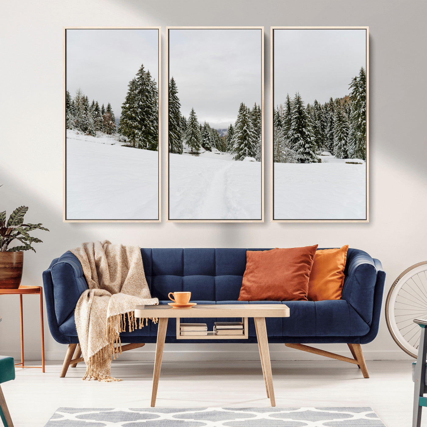 MGV-FC-48X32-3P - Frosty Pines Wall Art Canvas Print, Framed Silent Snowfall Art Picture Print, Cozy Cabin Vibes Perfect Nordic Minimalist Decor Artwork