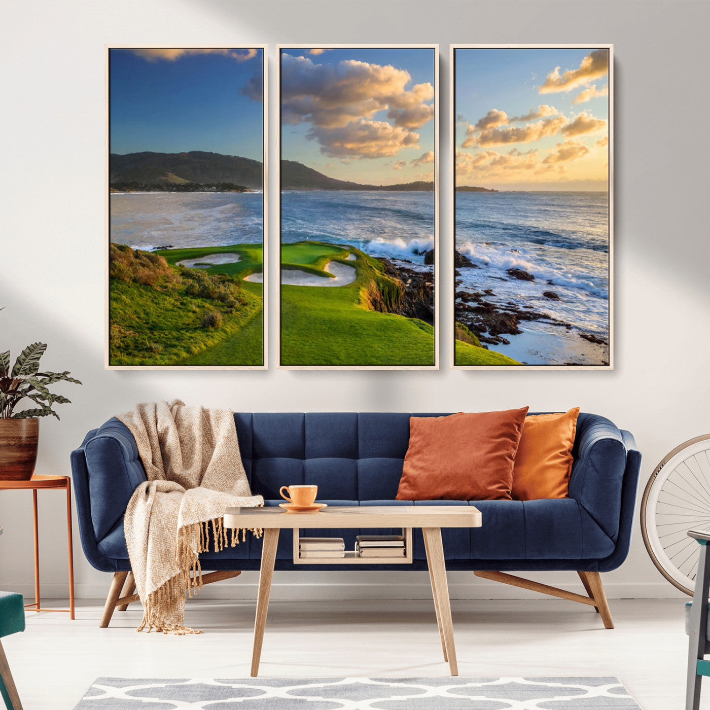 MGV-FC-48X32-3P - Pebble Beach Golf Links Wall Art Canvas Print – Iconic Coastal Golf Course Artwork, Perfect for