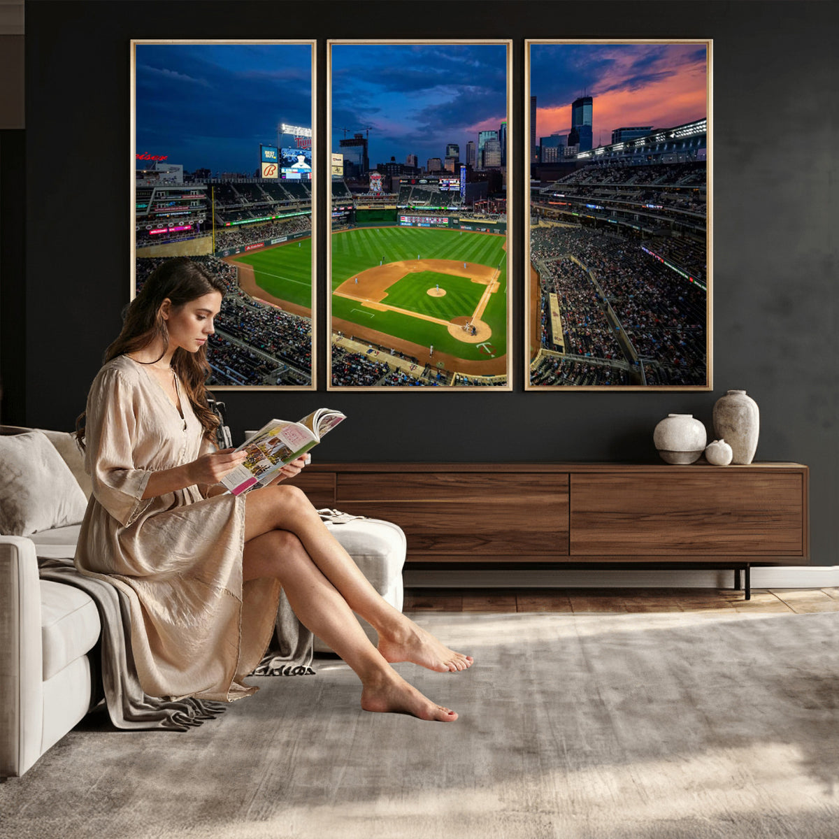 68222753-MGV-CV-36X24 - Target Field Wall Art Canvas Print, Baseball Stadium Scene