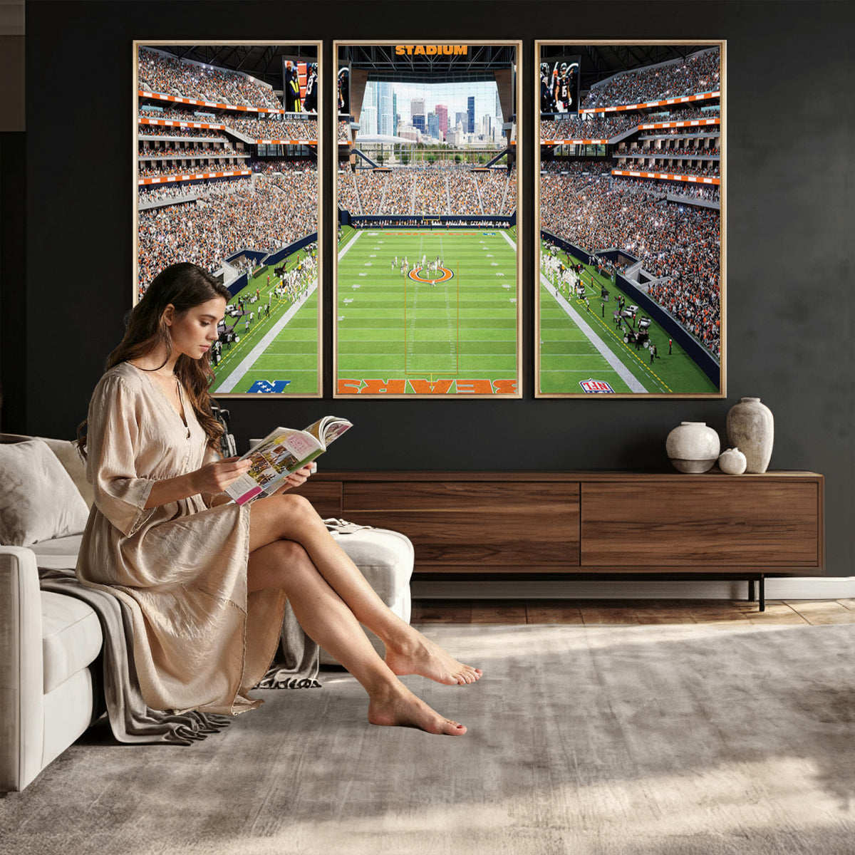 76935553-PAN-FL-20X10 - Chicago Bears Soldiers Field Wall Art Canvas Print, Home Office Wall Decor