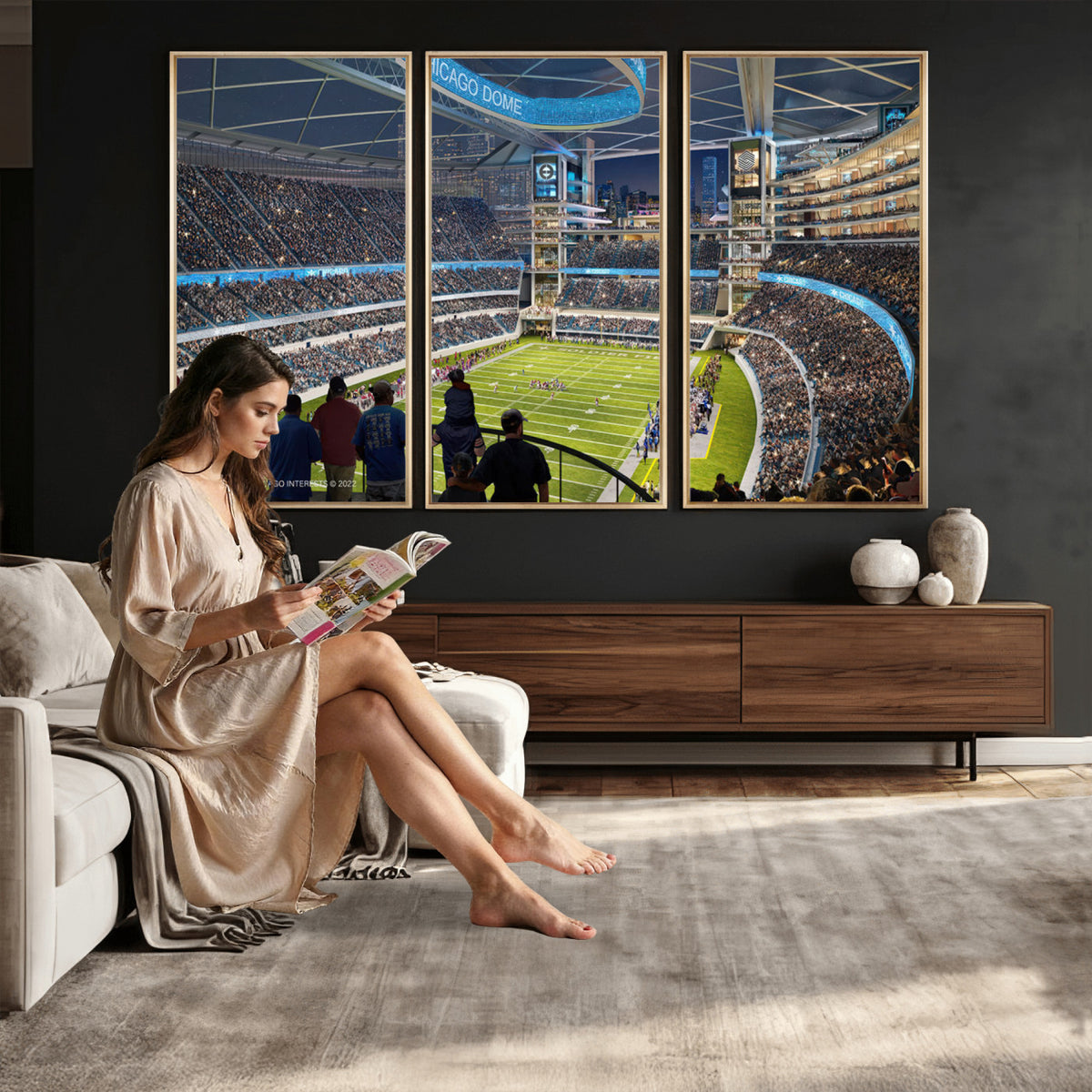 41816511-MGV-CV-36X24 - Chicago Dome Stadium Wall Art Canvas Print, Framed Modern Decor