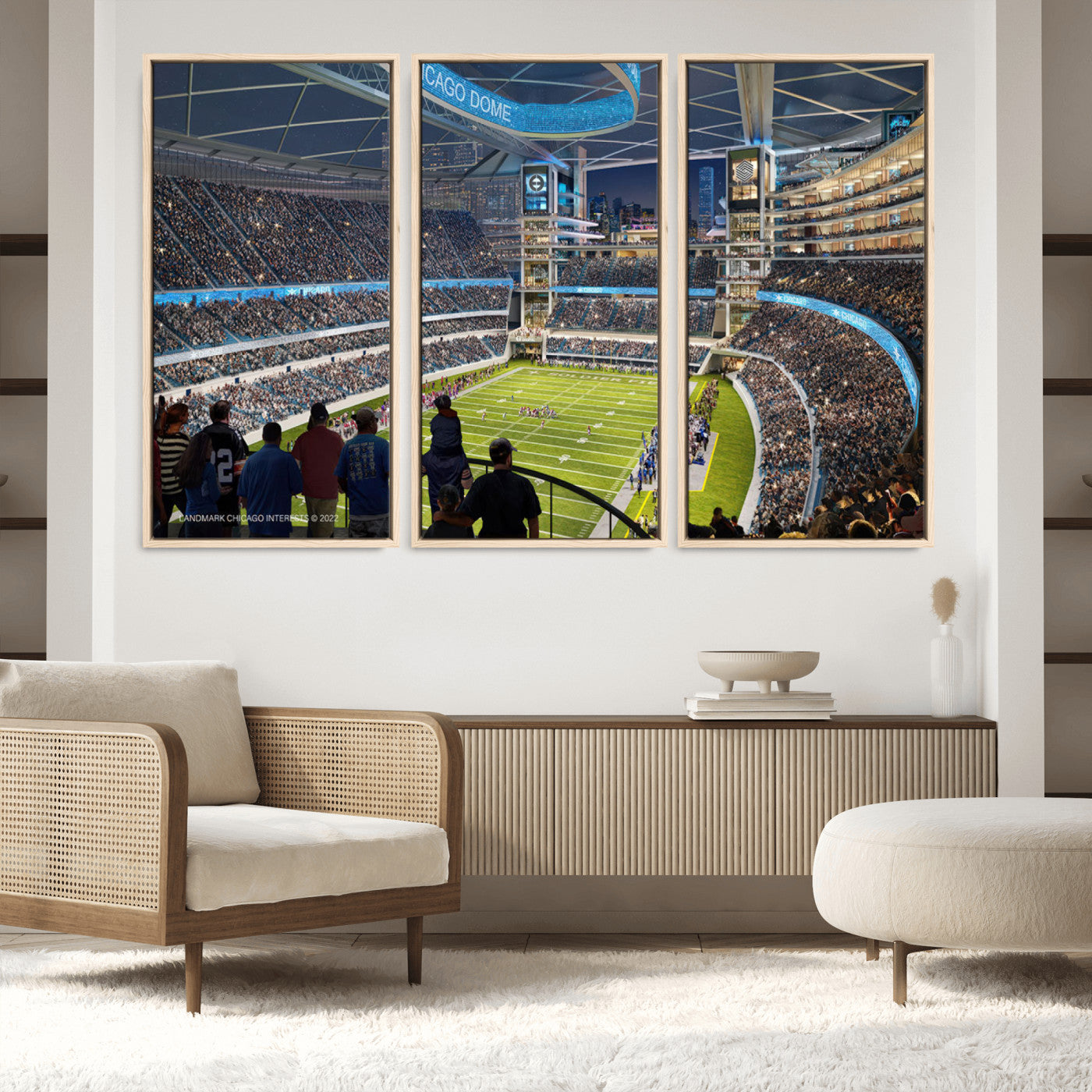 41816511-MGV-FC-60X40-3P_Natural-Chicago Bears Soldiers Field Wall Art Canvas Print – Framed Football Stadium Artwork for Sports Fans, Soldier Field Skyline Canvas Decor for Game Room or Man Cave