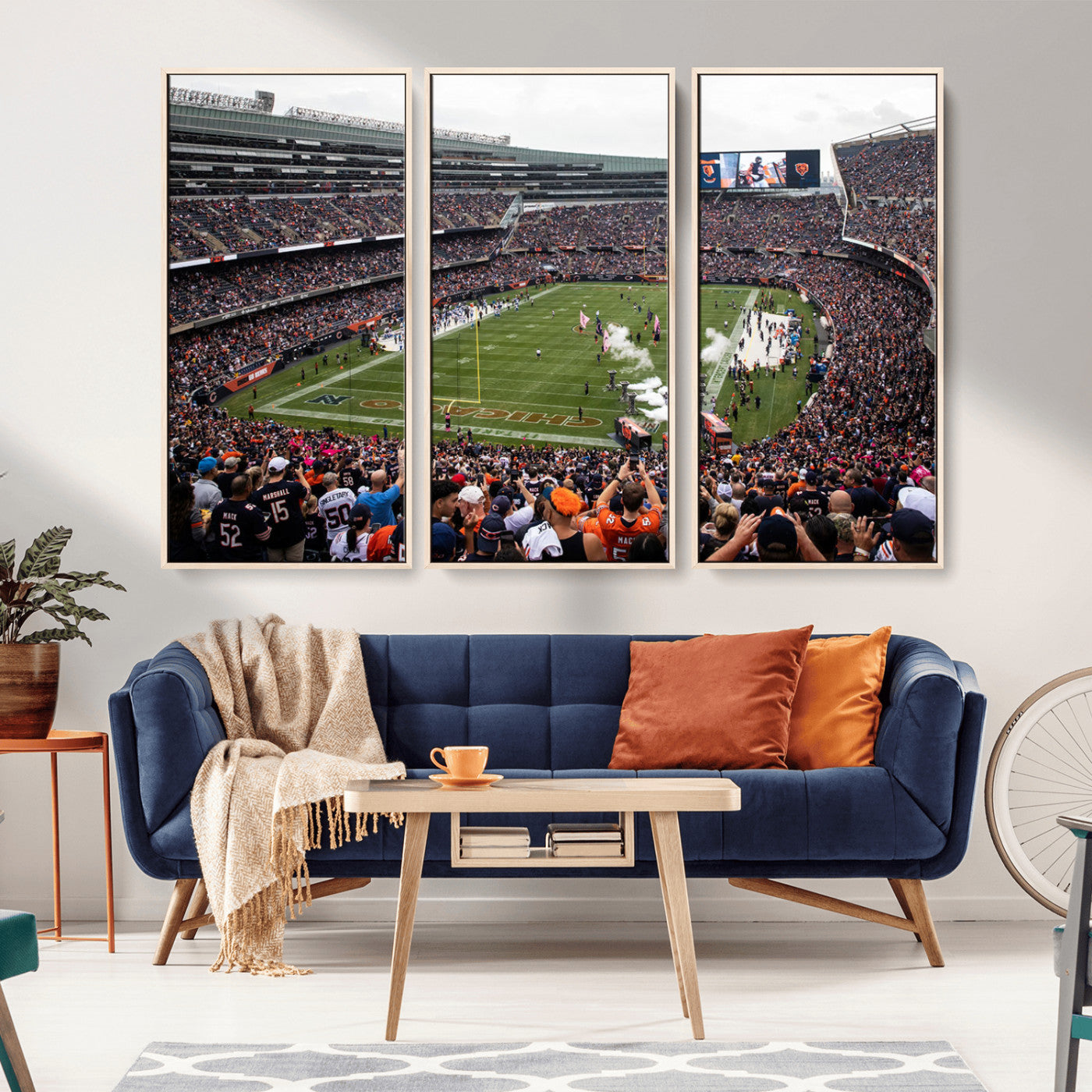 18347149-MGV-FC-48X32-3P_Natural-Chicago Bears Soldiers Field Wall Art Canvas Print – Framed Football Stadium Artwork for Sports Fans, Soldier Field Skyline Canvas Decor for Game Room
