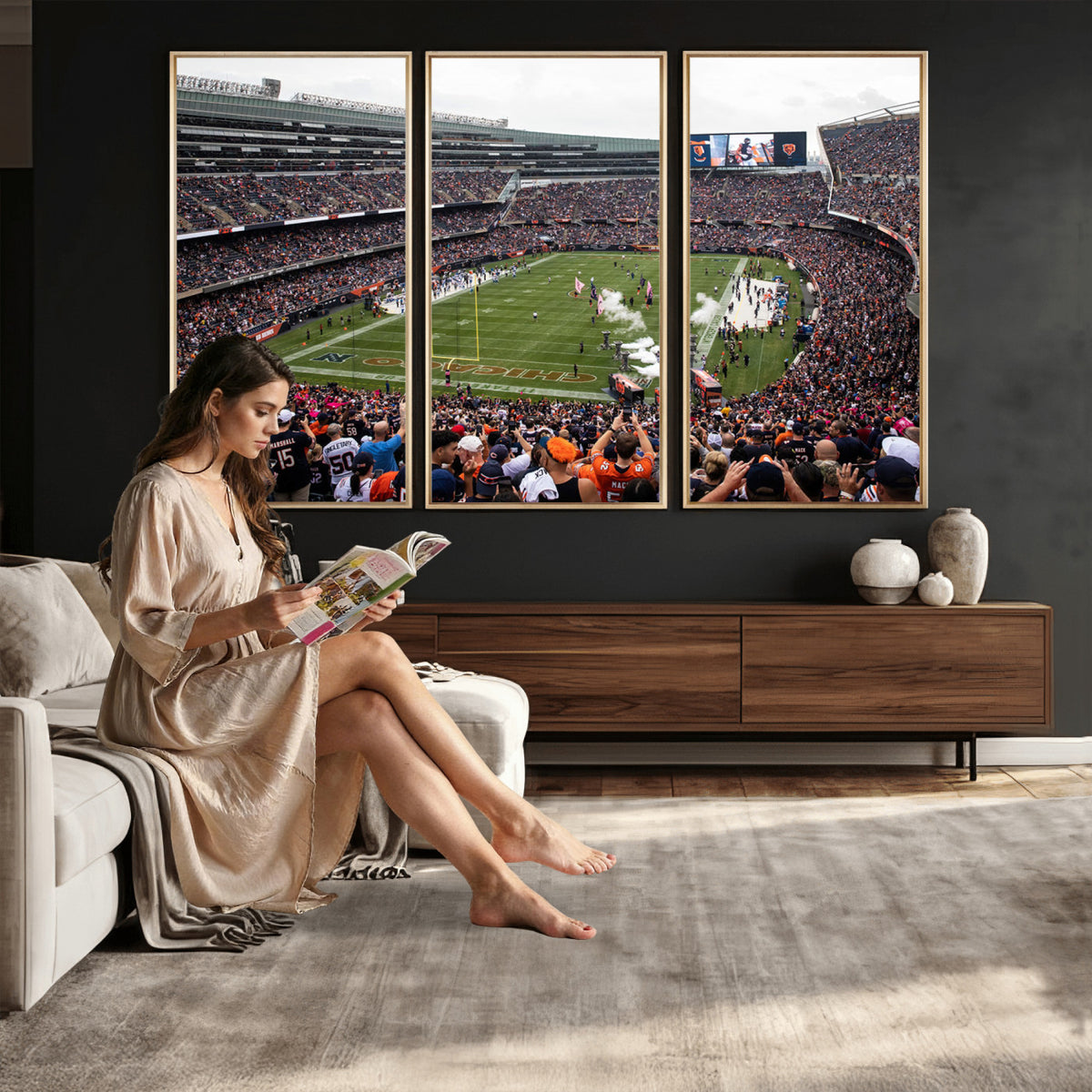 18347149-MGV-CV-36X24 - Chicago Bears Soldier Field Wall Art Canvas Print – Framed Football Stadium Artwork Team Spirit for home, office