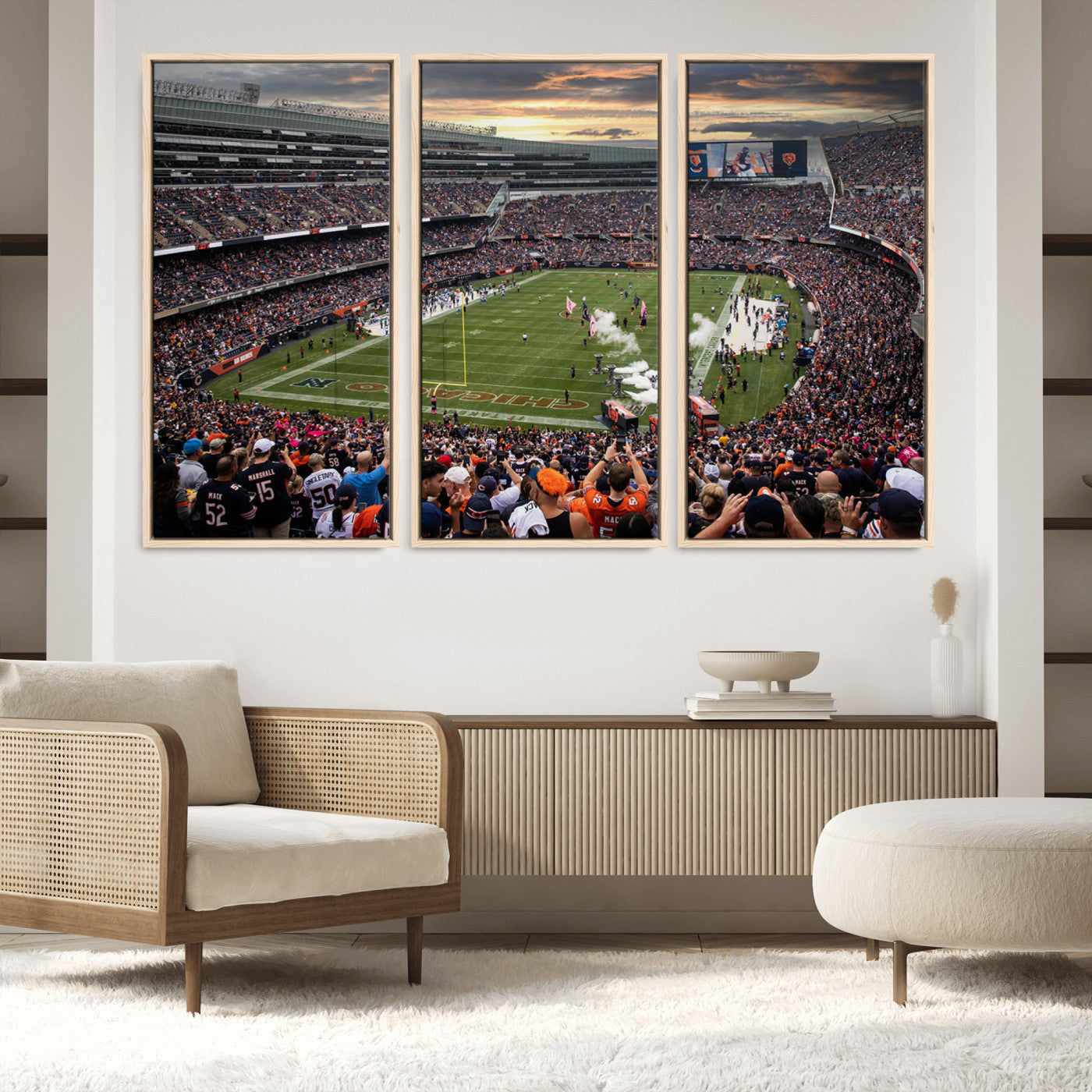 87578930-MGV-FC-48X32-3P_Natural-Chicago Bears Soldiers Field Wall Art Canvas Print – Framed Football Stadium Artwork for Sports Fans, Soldier Field Skyline Canvas Decor for Game Room or Man Cave