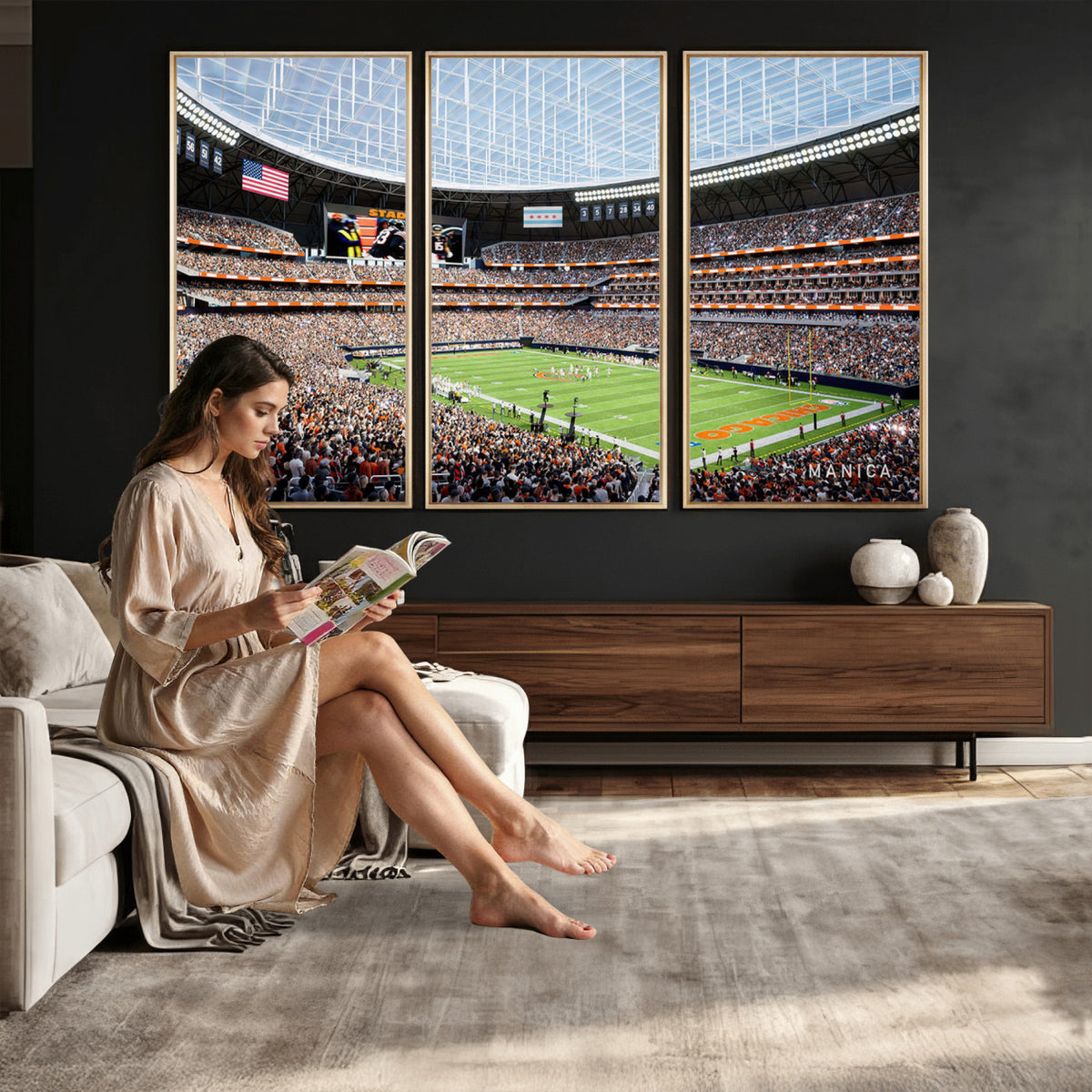 32530647-PAN-FL-20X10 - Chicago Bears Soldiers Field Wall Art Canvas Print, Framed and Ready to Hang