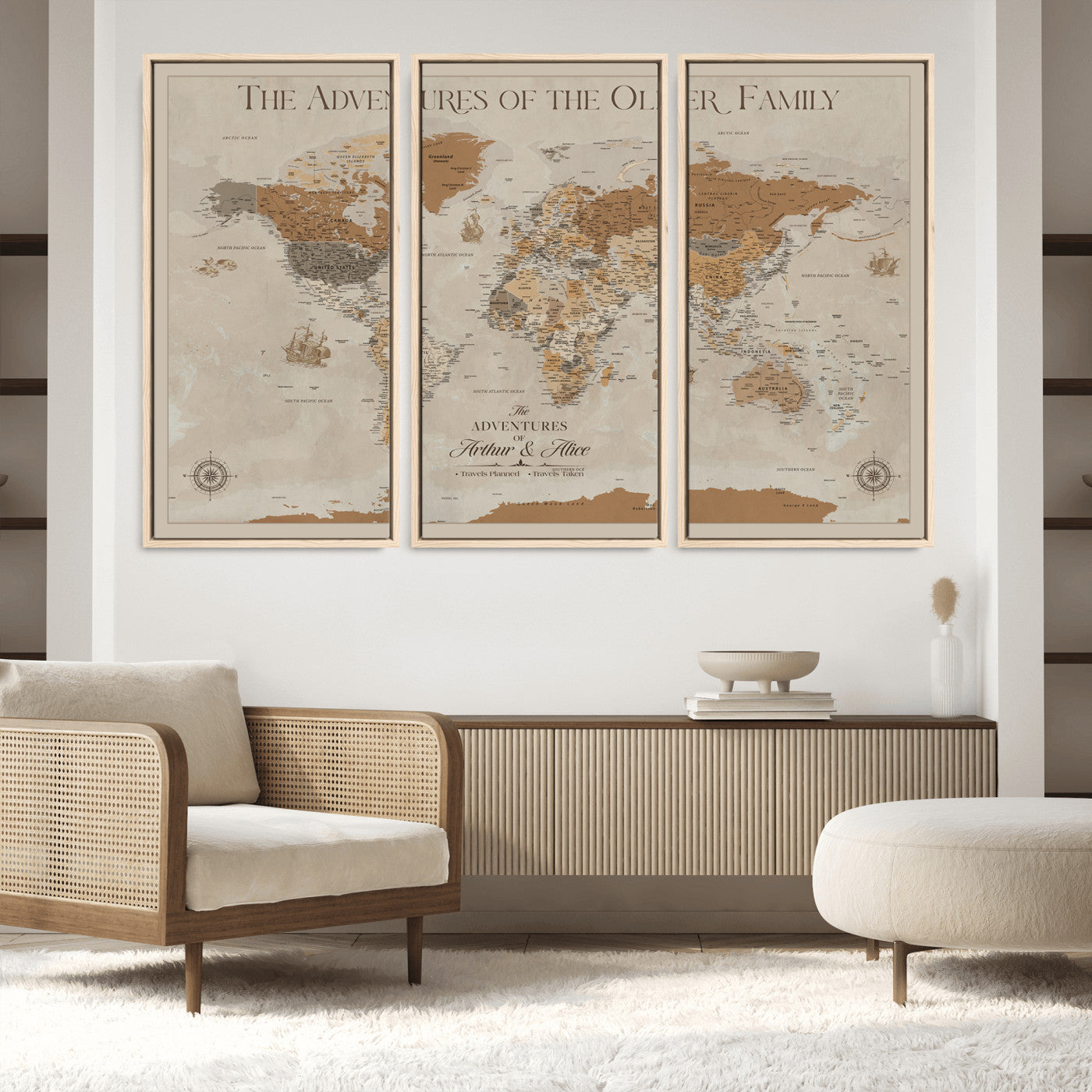 66042608-MGV-FC-48X32-3P_Natural-World Travel Map with Pins – Push Pin Maps of Where I've Been, Framed Wall Map for Travel Memories, Old Style Decorative World Map - H11