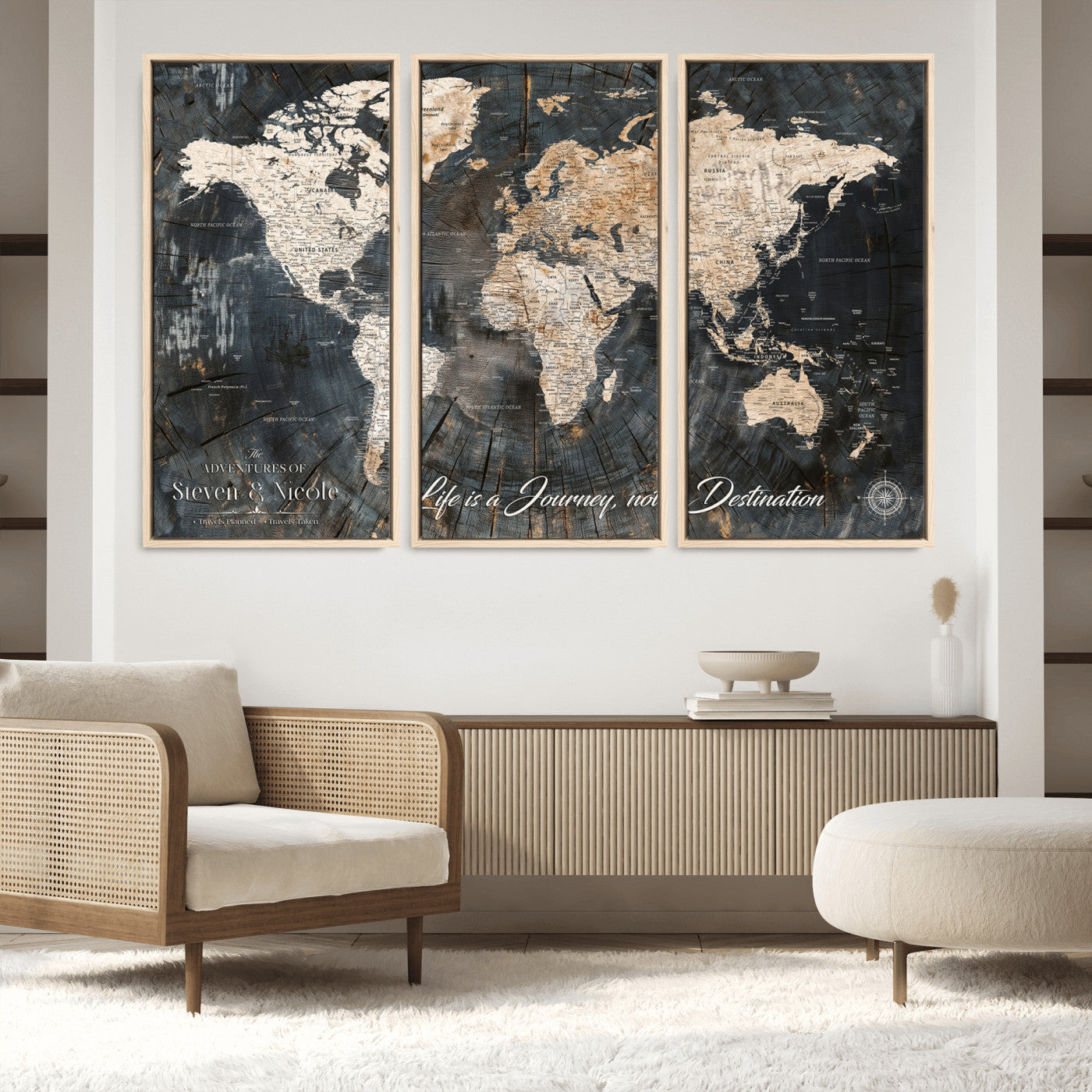 13001721-MGV-FC-48X32-3P_Natural-Framed Travel Tracker Map with Push Pins – World Canvas Wall Art to Mark Trips, Great for Offices, Classrooms, and Gift Ideas - H16