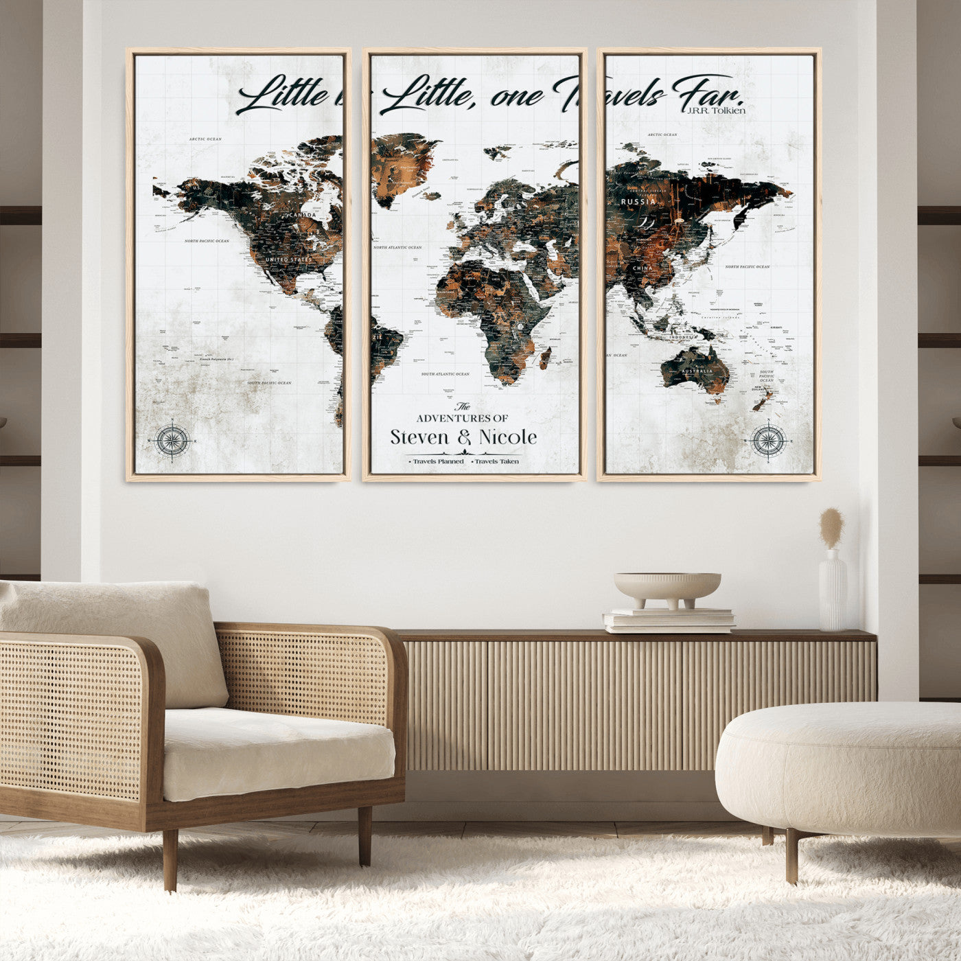 89231588-MGV-FC-48X32-3P_Natural-World Travel Map with Pins – Framed Canvas Print to Track Adventures and Create a Visual Travel Journal, Ideal Wall Art for Home - H17