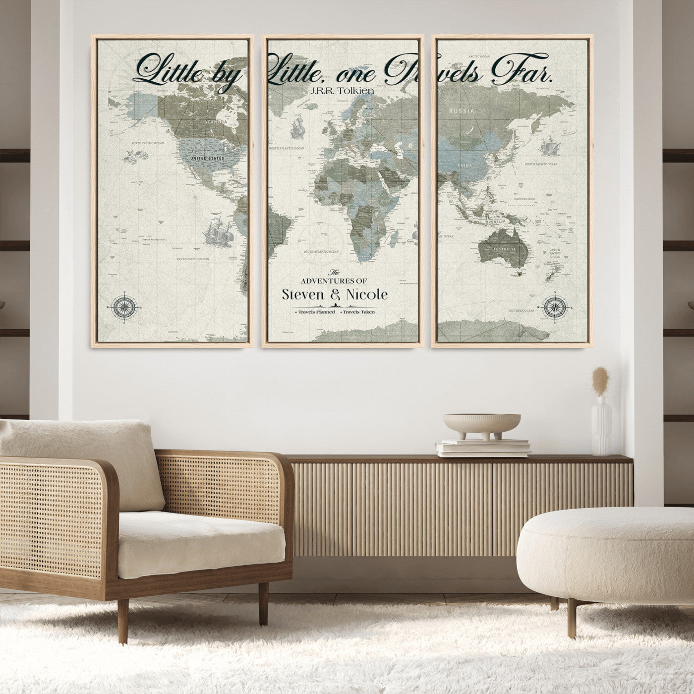 72081300-MGV-FC-48X32-3P_Natural-Custom Push Pin World Map Wall Canvas Print – Personalized Travel Tracker with Pins – Framed Large Multi-Size Canvas for Home Office Decor - H18