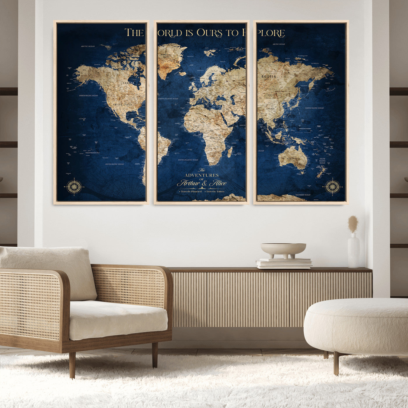 10181149-MGV-CV-36X24-Custom Push Pin World Map Wall Canvas Print – Personalized Travel Tracker with Pins – Framed Large Multi-Size Canvas for Home Office Decor