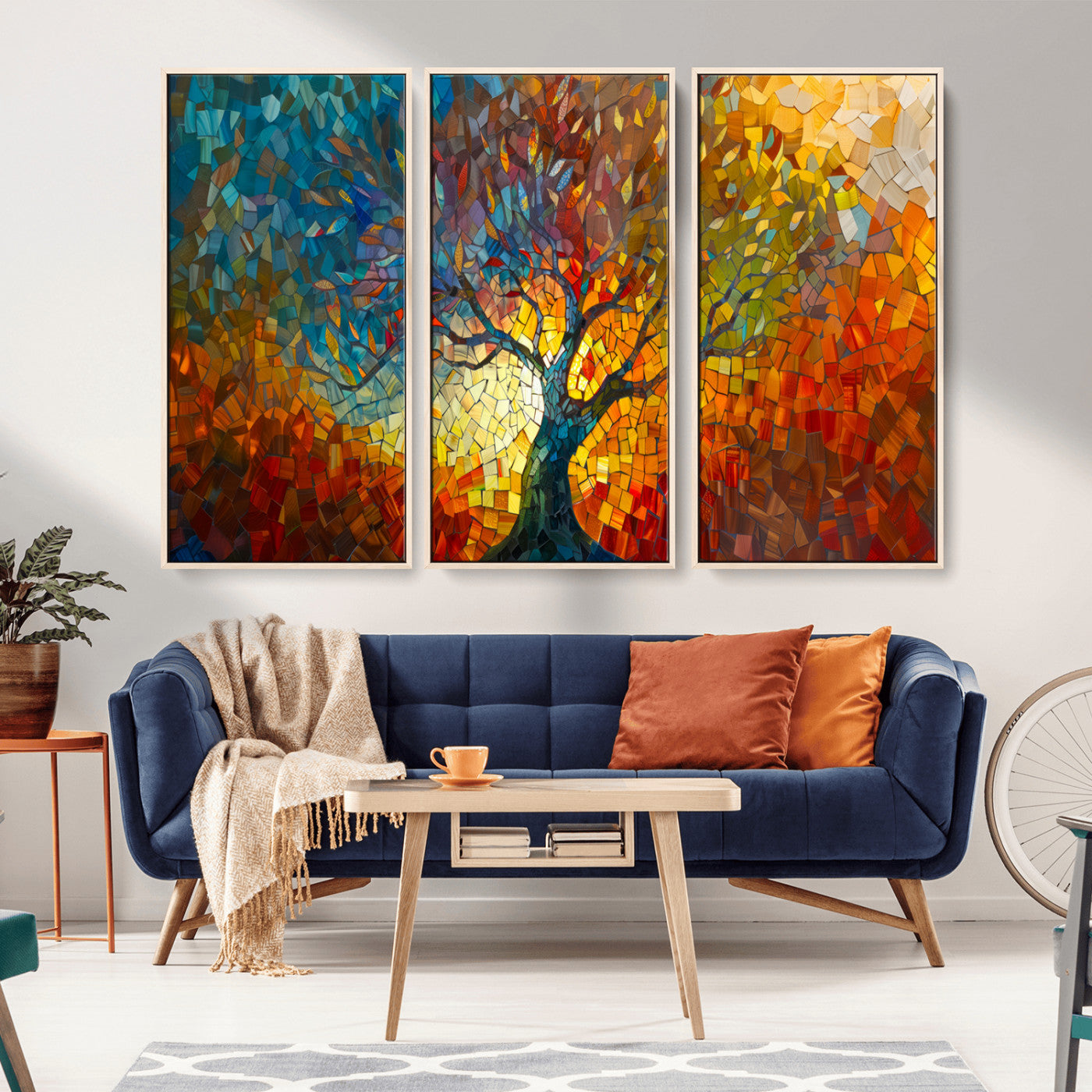 MGV-FC-48X32-3P - Mosaic Tree Canvas Wall Art – Vibrant Abstract Nature Design, Colorful Decor for Living Room, Bedroom, or Creative Spaces