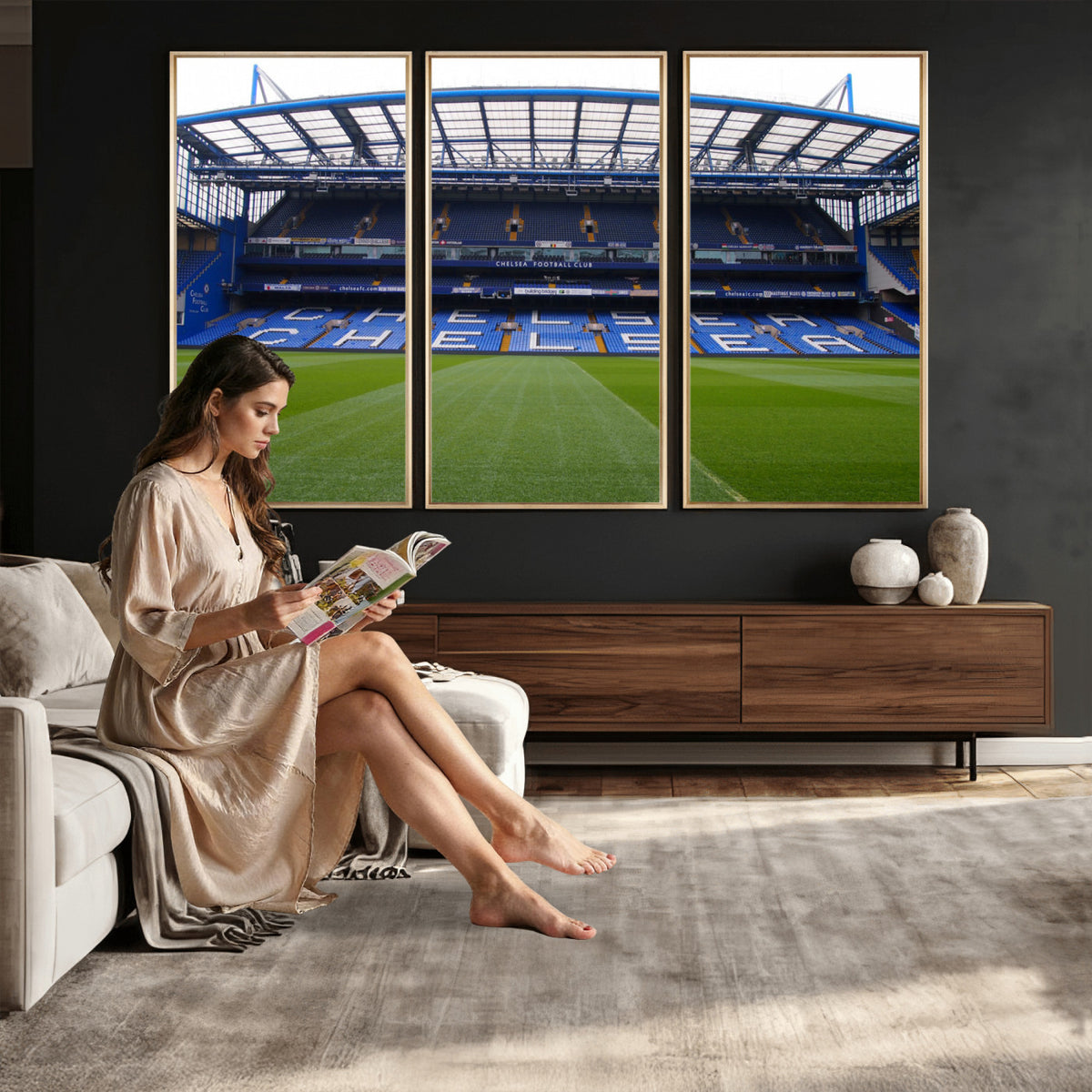 38616413CHELSA-MGV-CV-36X24 - Stamford Bridge Chelsea Football Stadium Canvas Wall Art