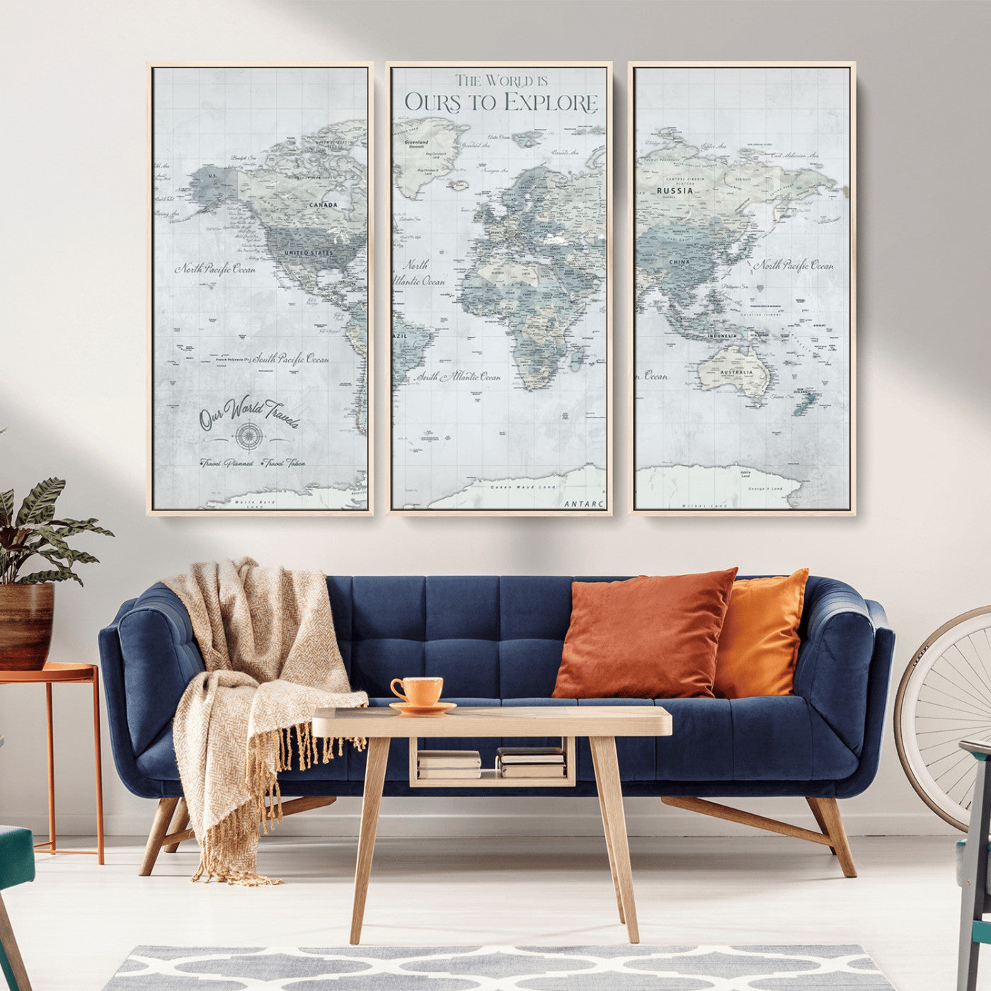 Custom Push Pin World Map Wall Canvas Print – Personalized Travel Tracker with Pins – Framed Custom Quotie Canvas for Home Office Decor