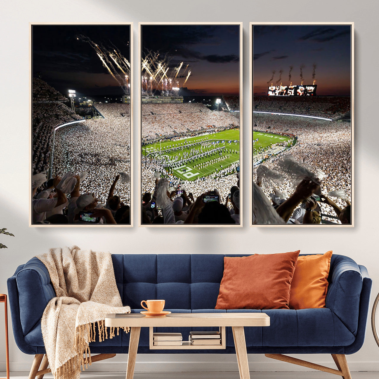 11221988-MGV-FC-48X32-3P - Epic Night Football Stadium Wall Art Canvas Print, Fireworks and Crowd Energy Game Day Excitement Decor for Home, Office