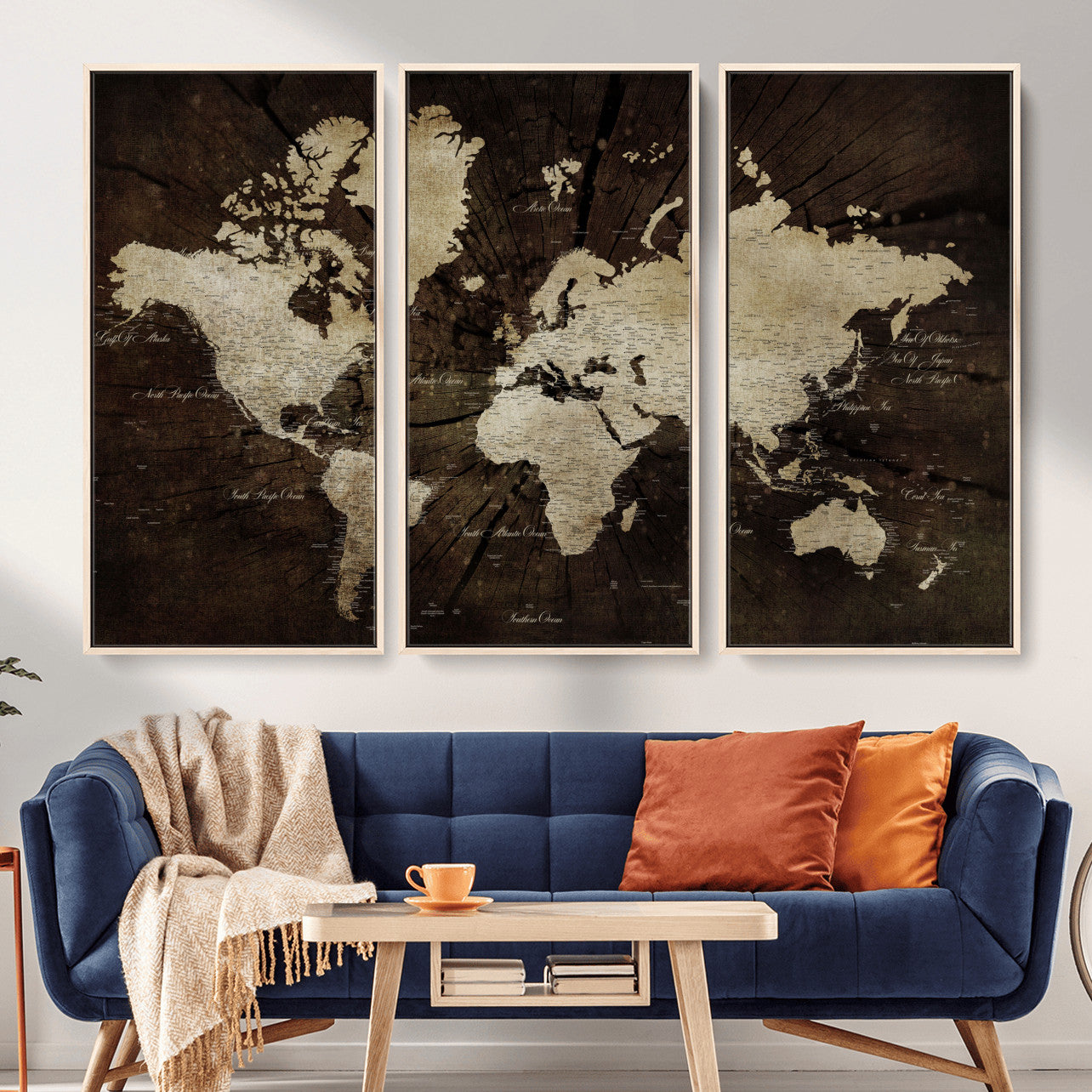 24010397-MGV-FC-48X32-3P - World Map Wall Art Canvas Print, Modern Decorative Framed Map Artwork Prints for Living Room, Office, Bedroom Wall Decor