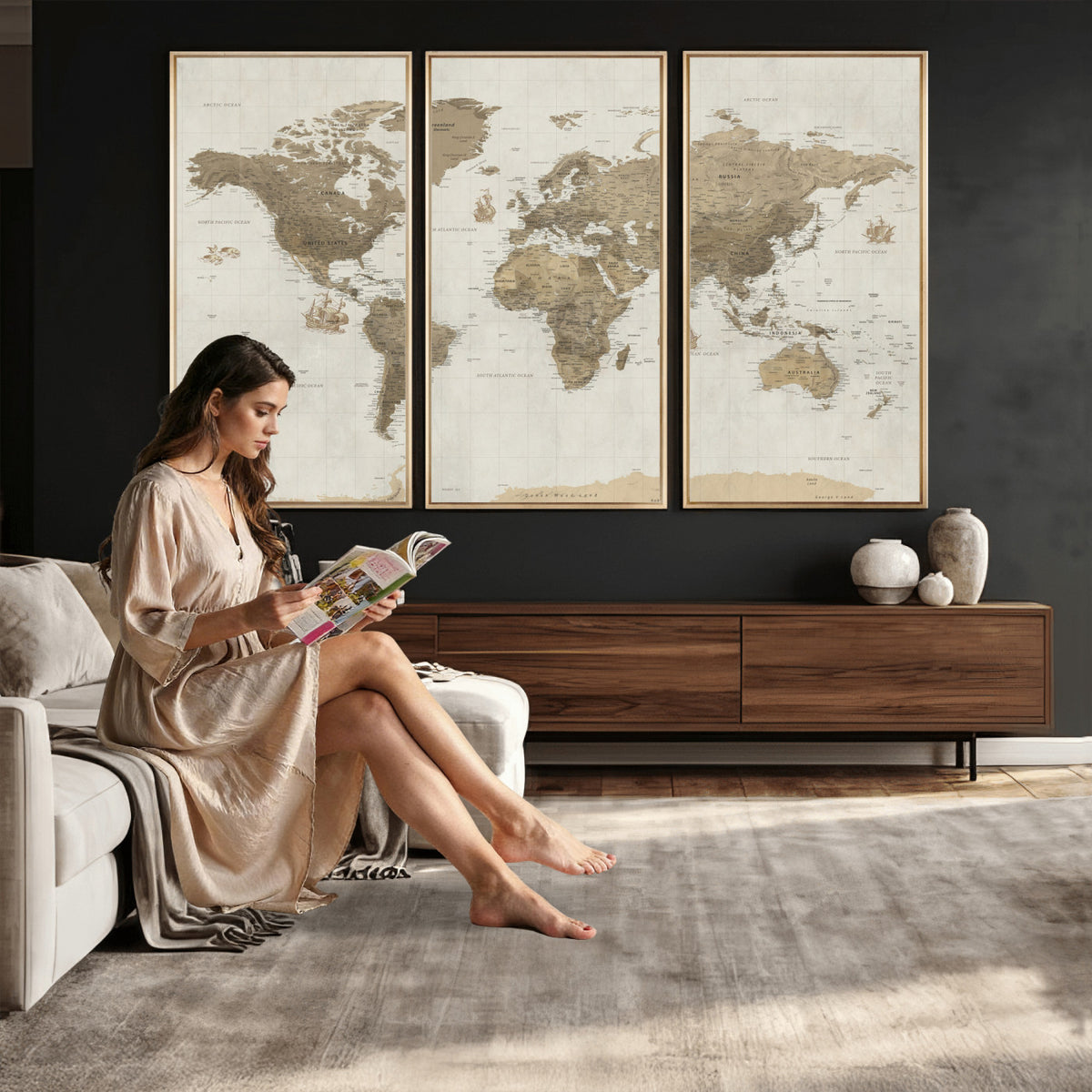 28283260-MGV-CV-36X24 - Detailed World Map Wall Art Canvas Print