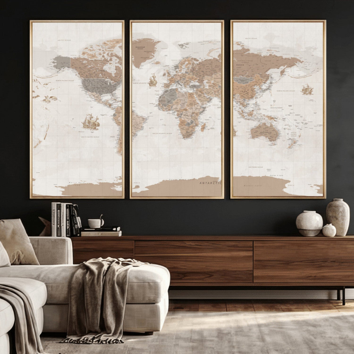 85057279-MGV-CV-36X24 - World Map Wall Art Canvas Print, Modern Decorative Framed Map Artwork Prints for Living Room, Office, Bedroom Wall Decor