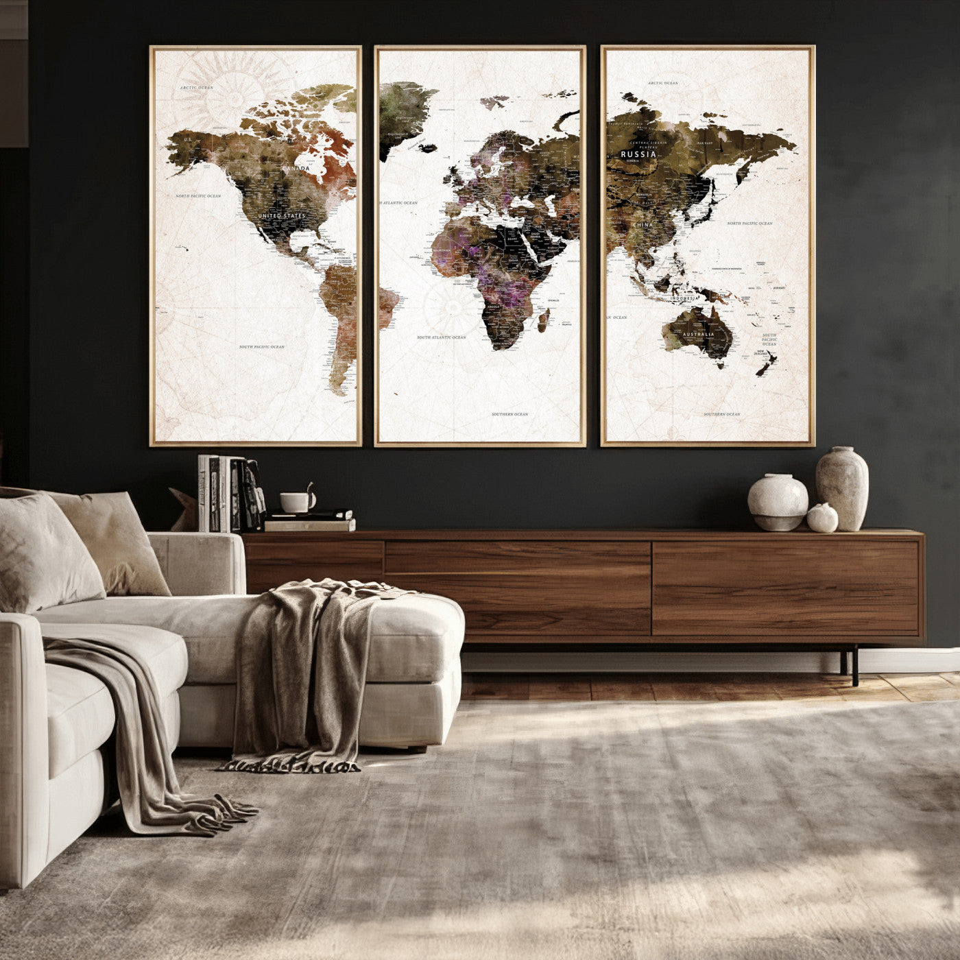 77651968-MGV-CV-36X24 - World Map Wall Art Canvas Print, Modern Decorative Framed Map Artwork Prints for Living Room, Office, Bedroom Wall Decor