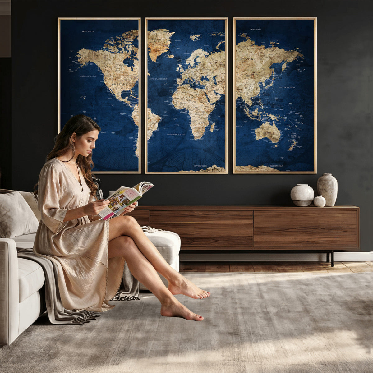 57503519-MGV-CV-36X24 - World Map Canvas Print – Framed Travel Map Wall Art for