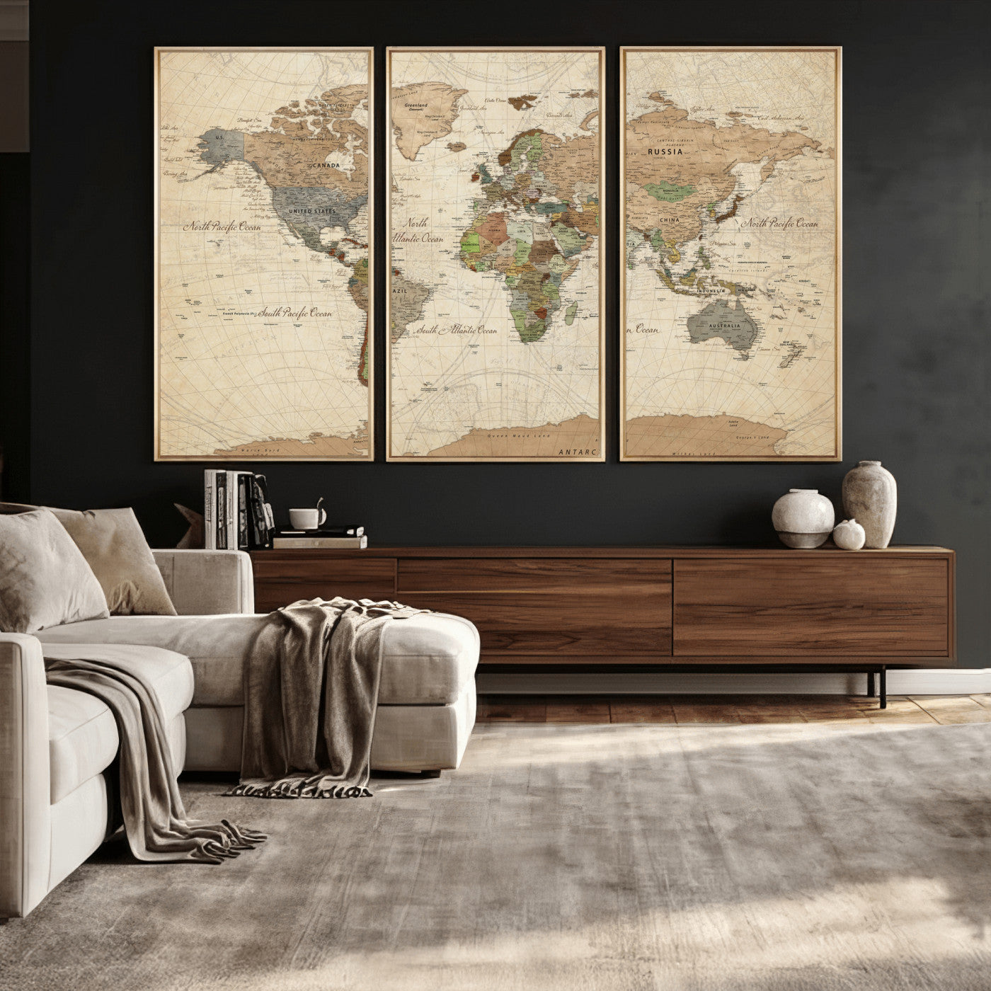 36735609-MGV-CV-36X24 - World Map Wall Art Canvas Print, Modern Decorative Framed Map Artwork Prints for Living Room, Office, Bedroom Wall Decor