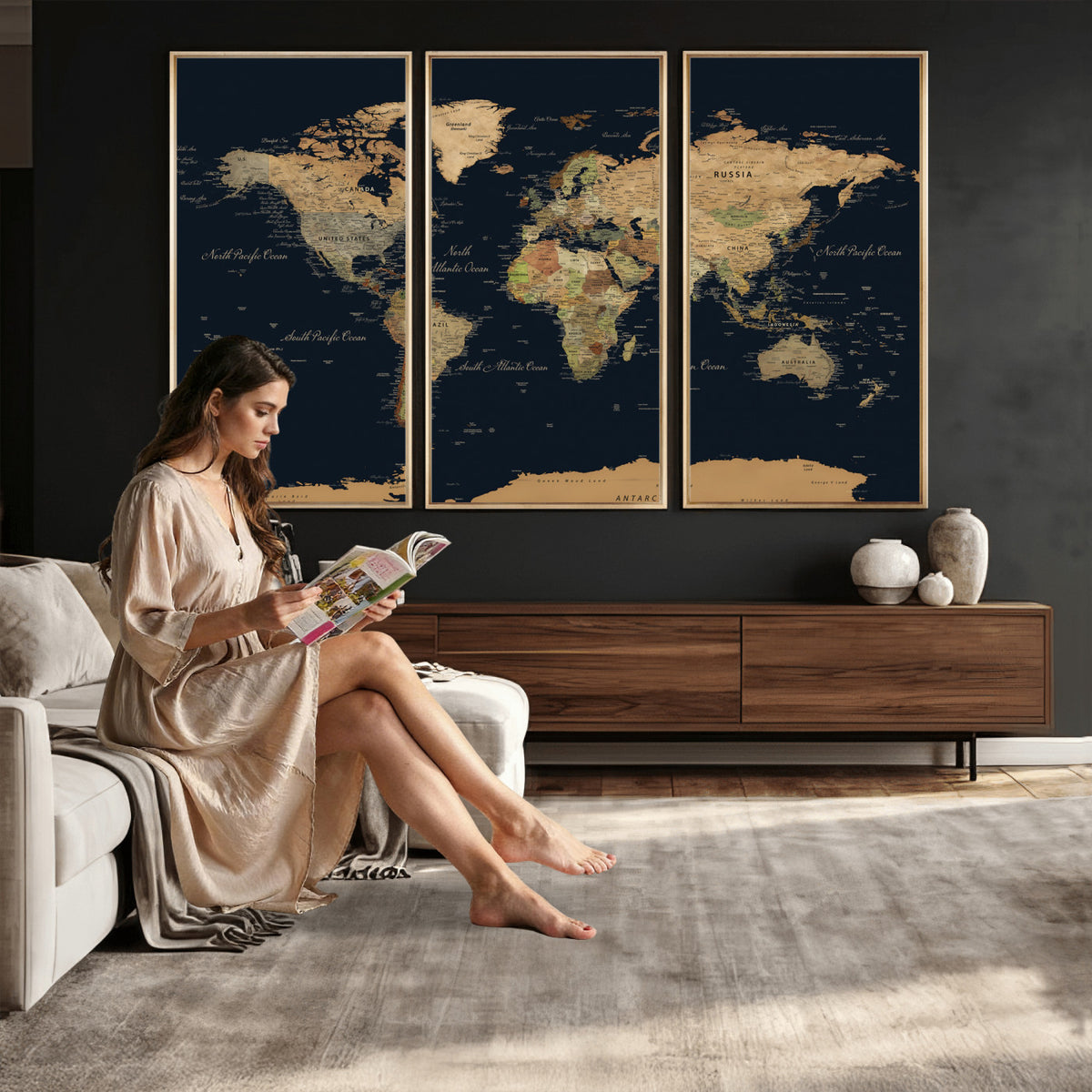 94449133-MGV-CV-36X24 - Vintage World Map Canvas on the Dark Background Wall Art