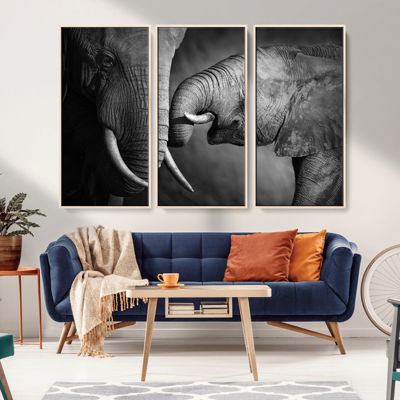 MGV-FC-48X32-3P - Elephant Family Wall Art Canvas, Framed Elephant Family Canvas Print