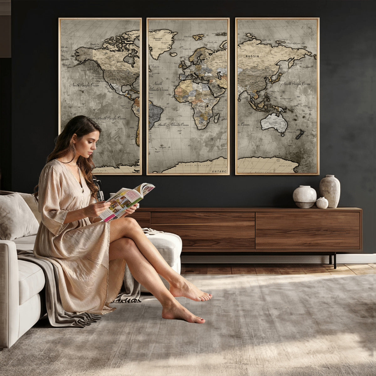 85218700-MGV-CV-36X24 - World Map Canvas Print, Detailed Map of the World Wall Art