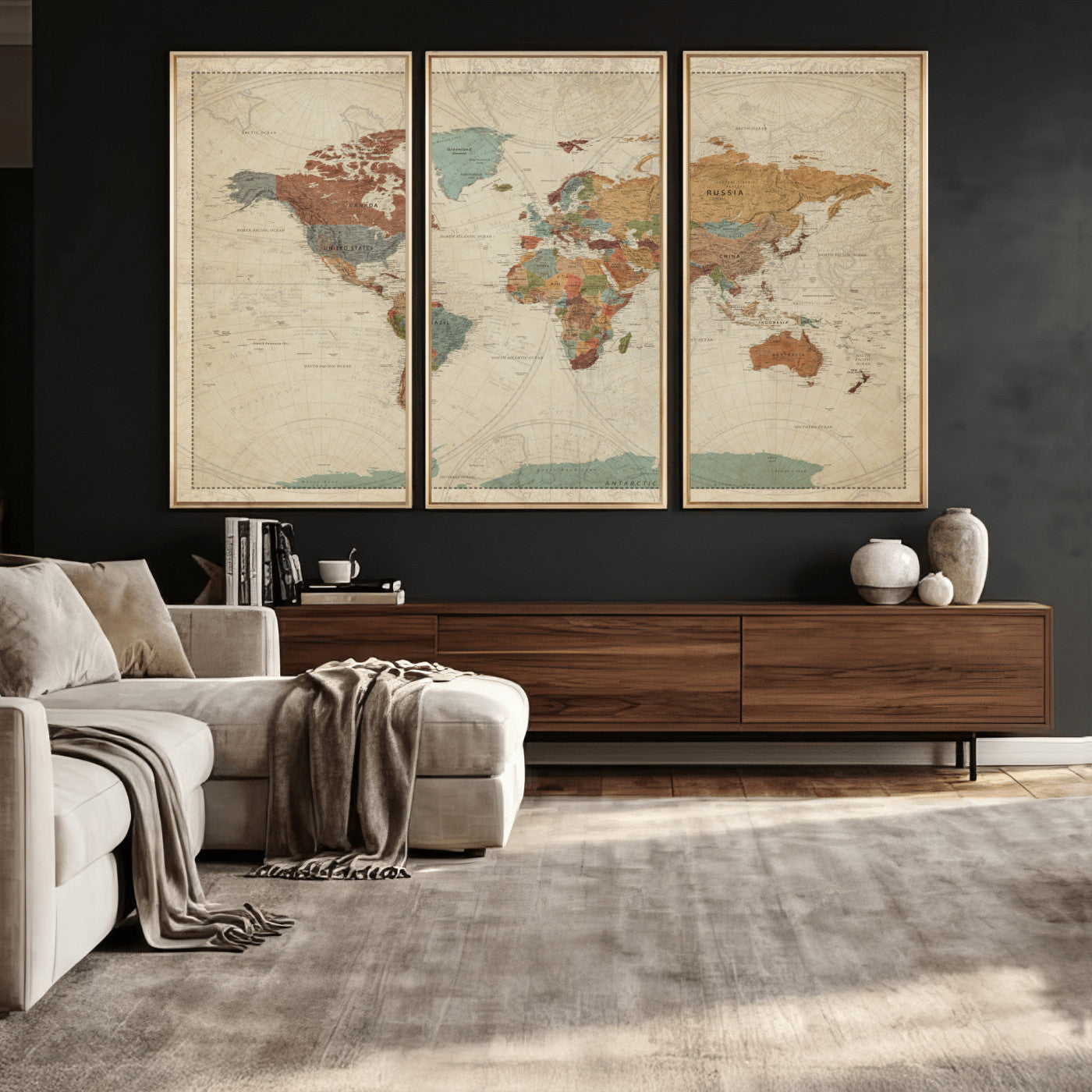74172497-MGV-CV-36X24 - World Map Wall Art Canvas Print, Modern Decorative Framed Map Artwork Prints for Living Room, Office, Bedroom Wall Decor