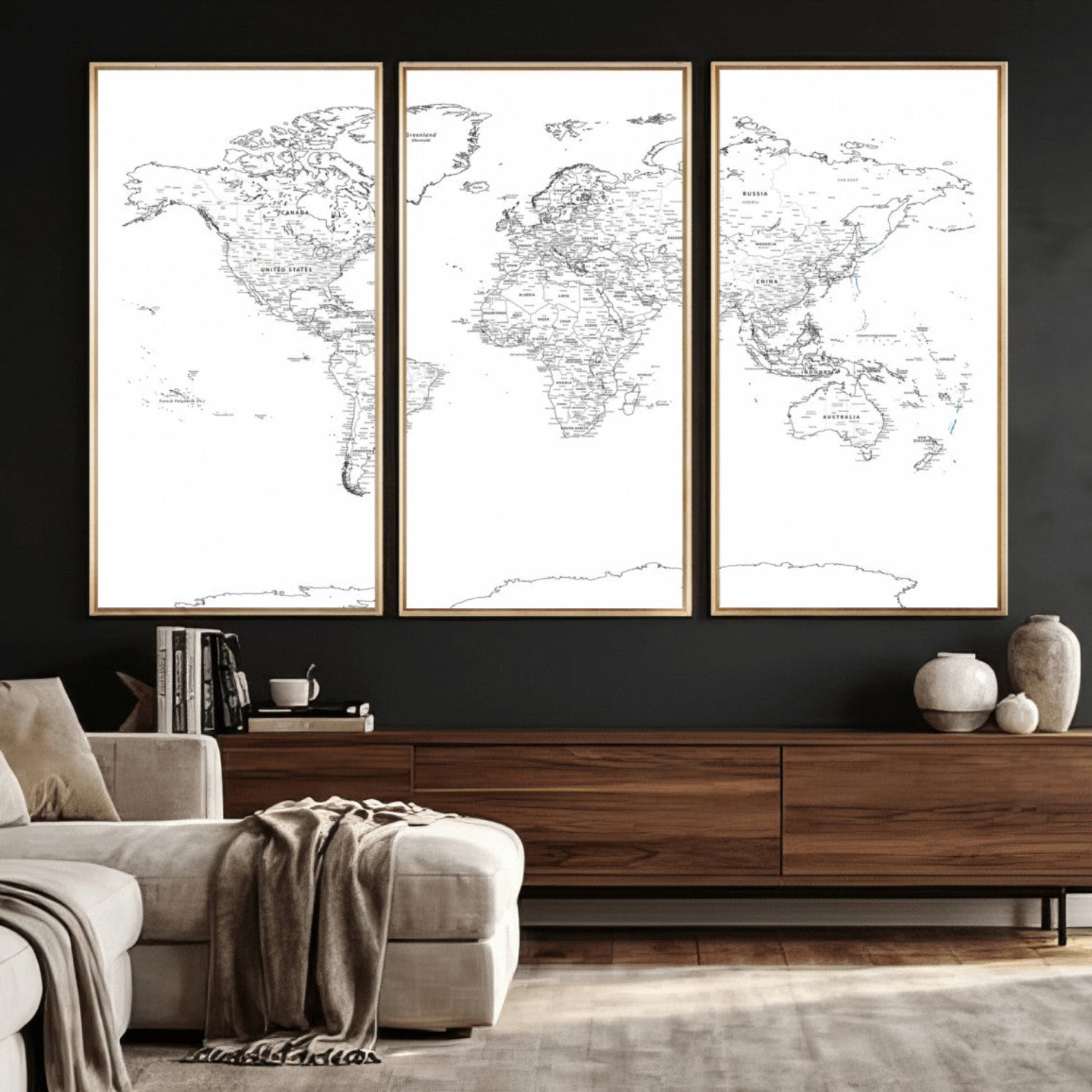 21002736-MGV-CV-36X24 - World Map Wall Art Canvas Print, Modern Decorative Framed Map Artwork Prints for Living Room, Office, Bedroom Wall Decor