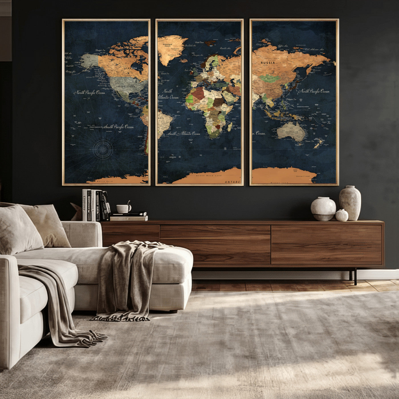 53717402-MGV-CV-36X24 - World Map Wall Art Canvas Print, Modern Decorative Framed Map Artwork Prints for Living Room, Office, Bedroom Wall Decor