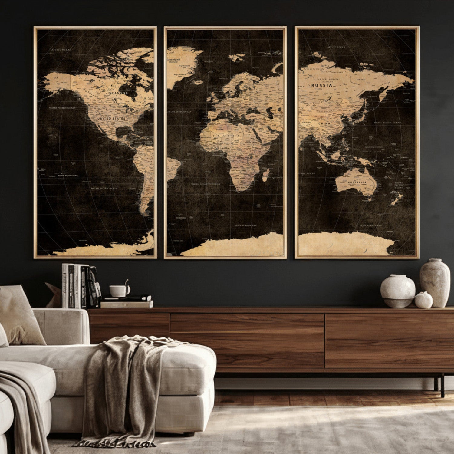 17790470-MGV-CV-36X24 - World Map Wall Art Canvas Print, Modern Decorative Framed Map Artwork Prints for Living Room, Office, Bedroom Wall Decor