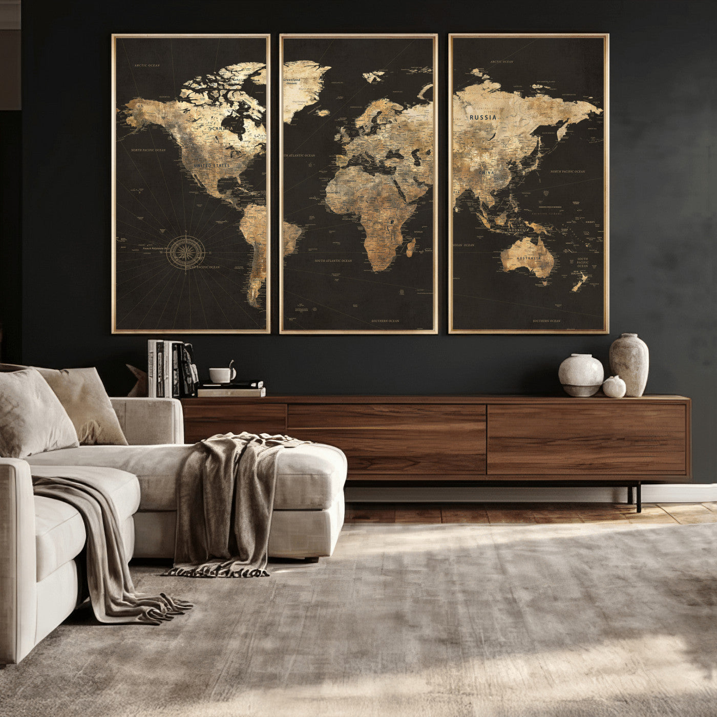 70985630-MGV-CV-36X24 - World Map Wall Art Canvas Print, Modern Decorative Framed Map Artwork Prints for Living Room, Office, Bedroom Wall Decor