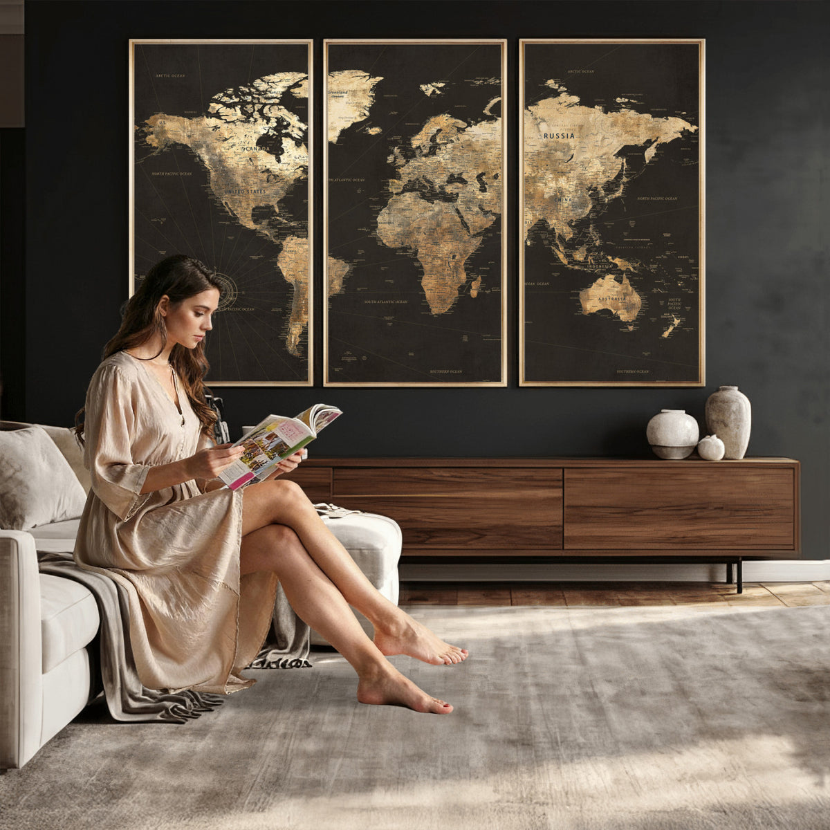 70985630-MGV-CV-36X24 - Framed World Map with Pin Canvas Print – Detailed World Map