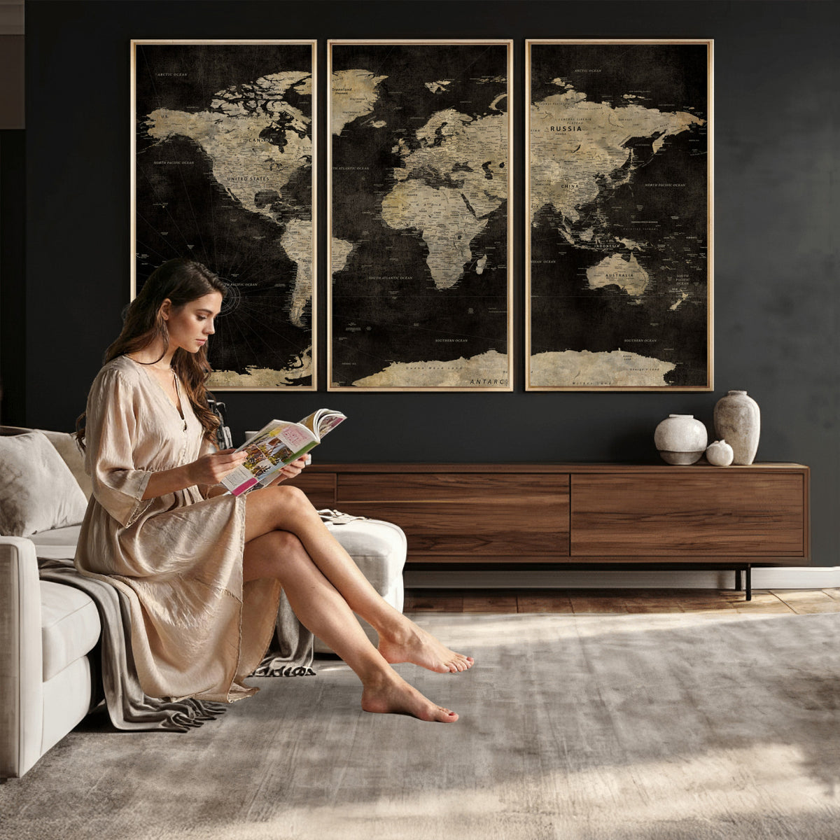 60653880-MGV-CV-36X24 - Push Pin World Map Canvas Wall Art Print, Interactive Travel