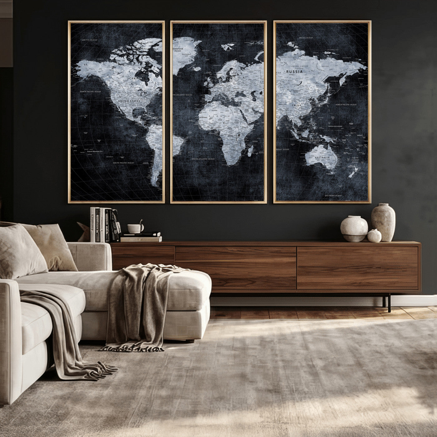 86893704-MGV-CV-36X24 - World Map Wall Art Canvas Print, Modern Decorative Framed Map Artwork Prints for Living Room, Office, Bedroom Wall Decor