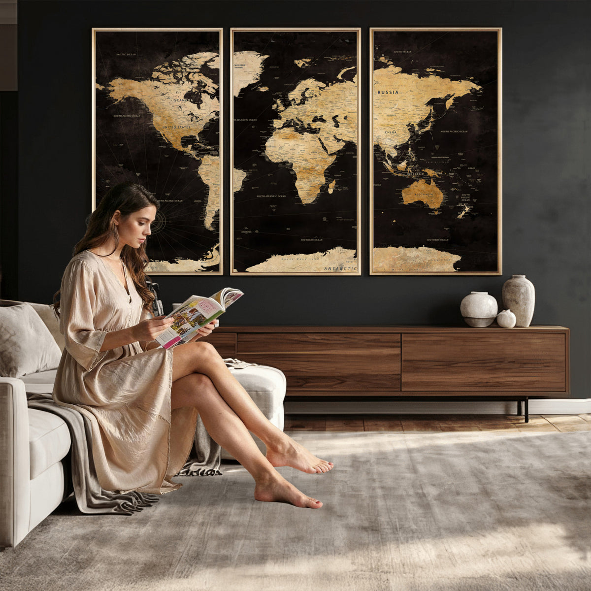 70468159-MGV-CV-36X24 - Extra Large World Map Canvas Print – Detailed Map Classic