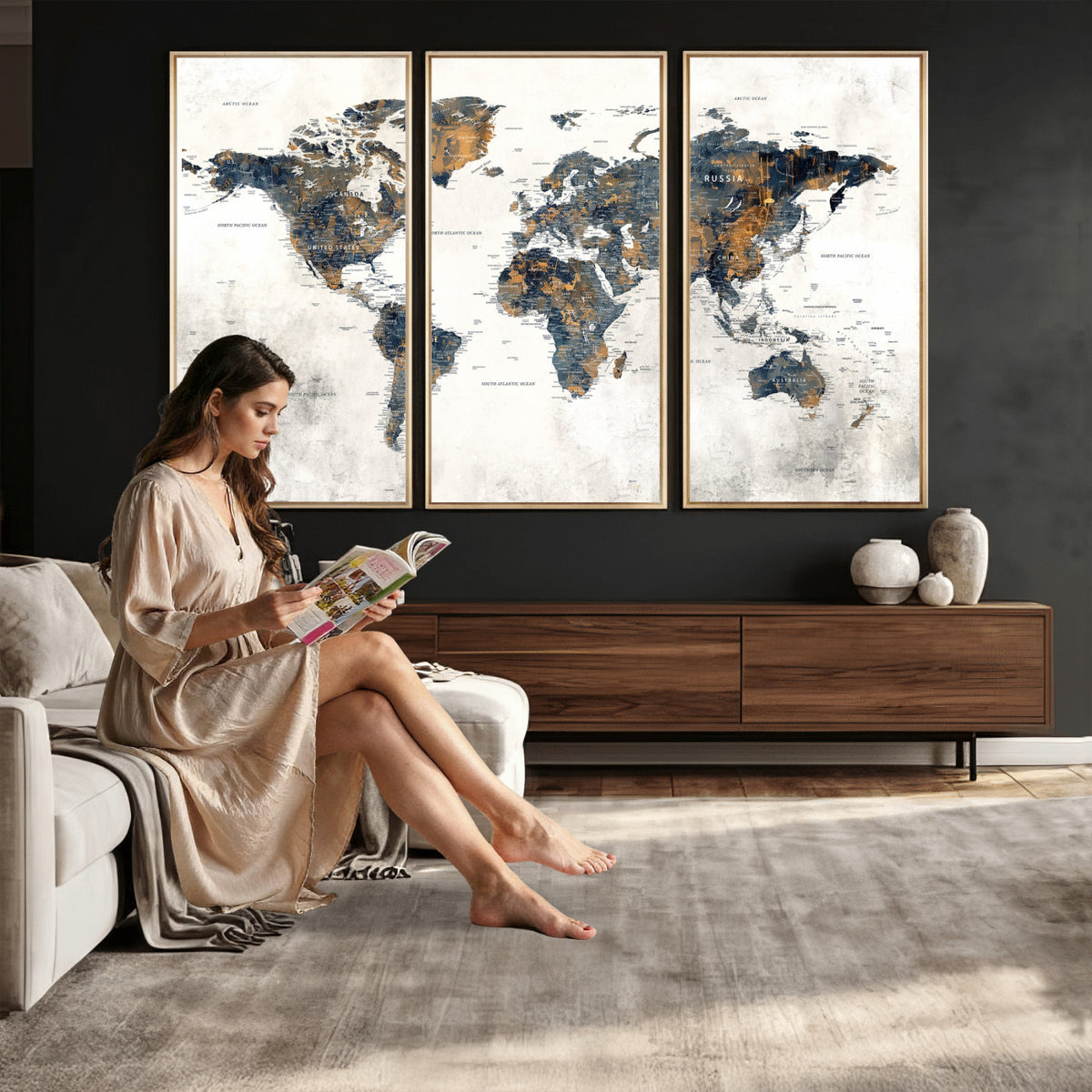 52451147-MGV-CV-36X24 - World Map Wall Art Canvas Print for Office Wall Decor