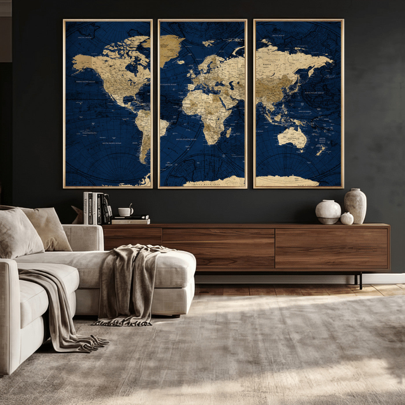 54770746-MGV-CV-36X24 - World Map Wall Art Canvas Print, Modern Decorative Framed Map Artwork Prints for Living Room, Office, Bedroom Wall Decor